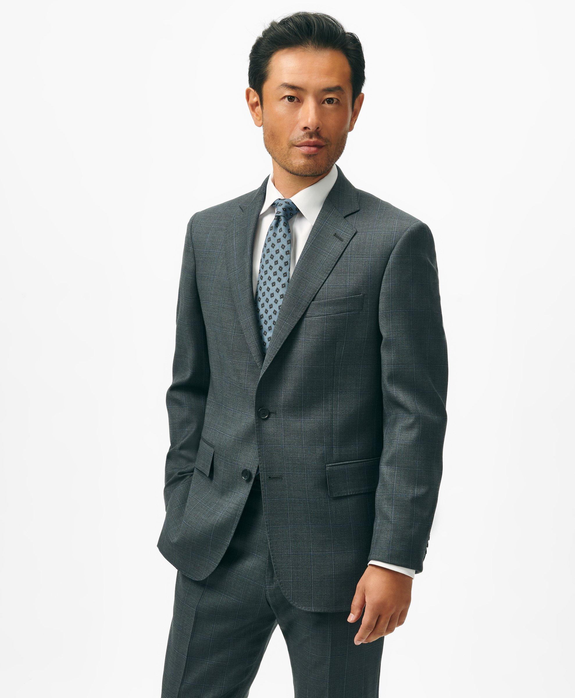 Brooks Brothers Slim Fit Wool Windowpane 1818 Suit In Blue