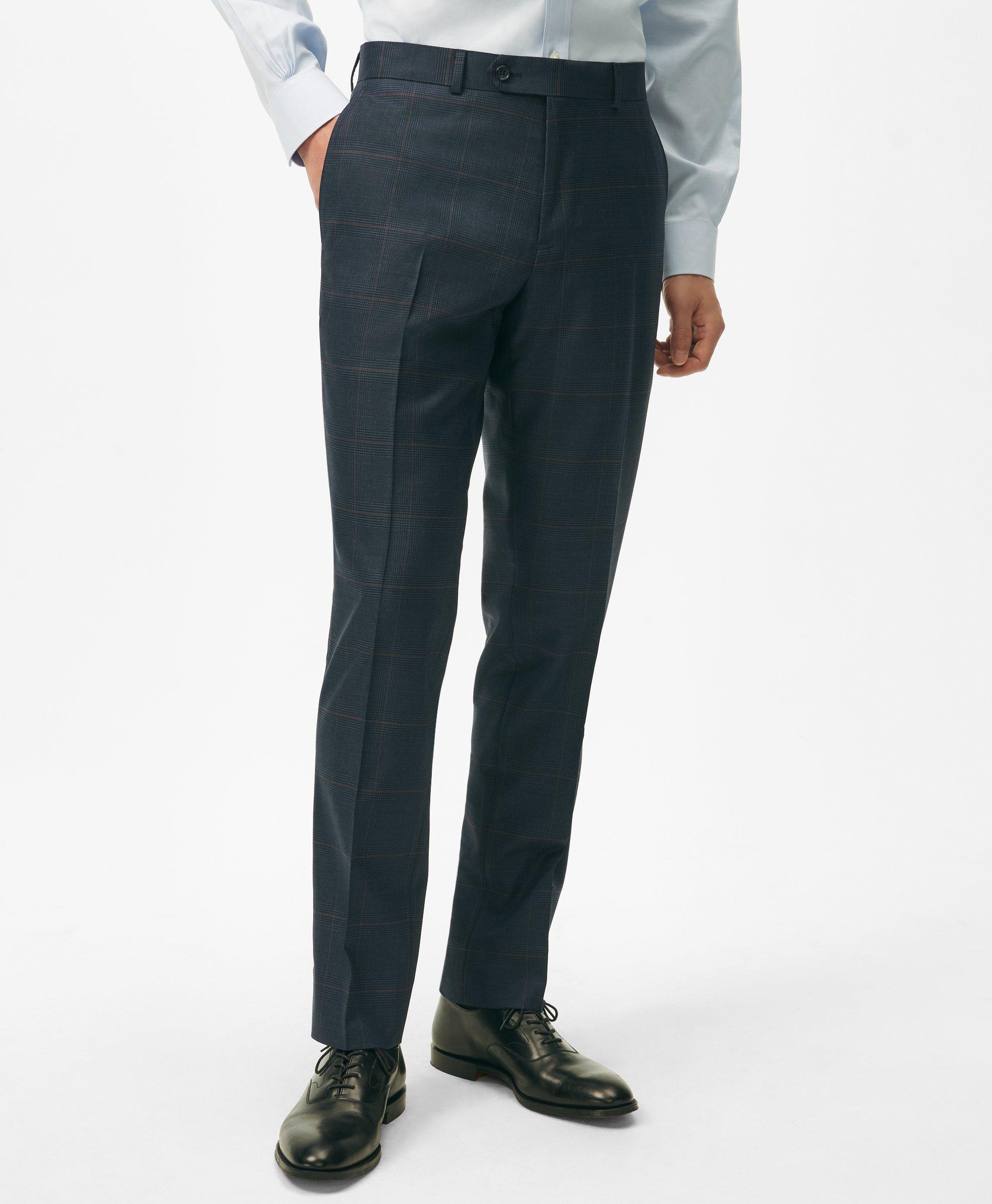 Brooks Brothers Explorer Collection Slim Fit Wool Checked Suit Pants In Navy