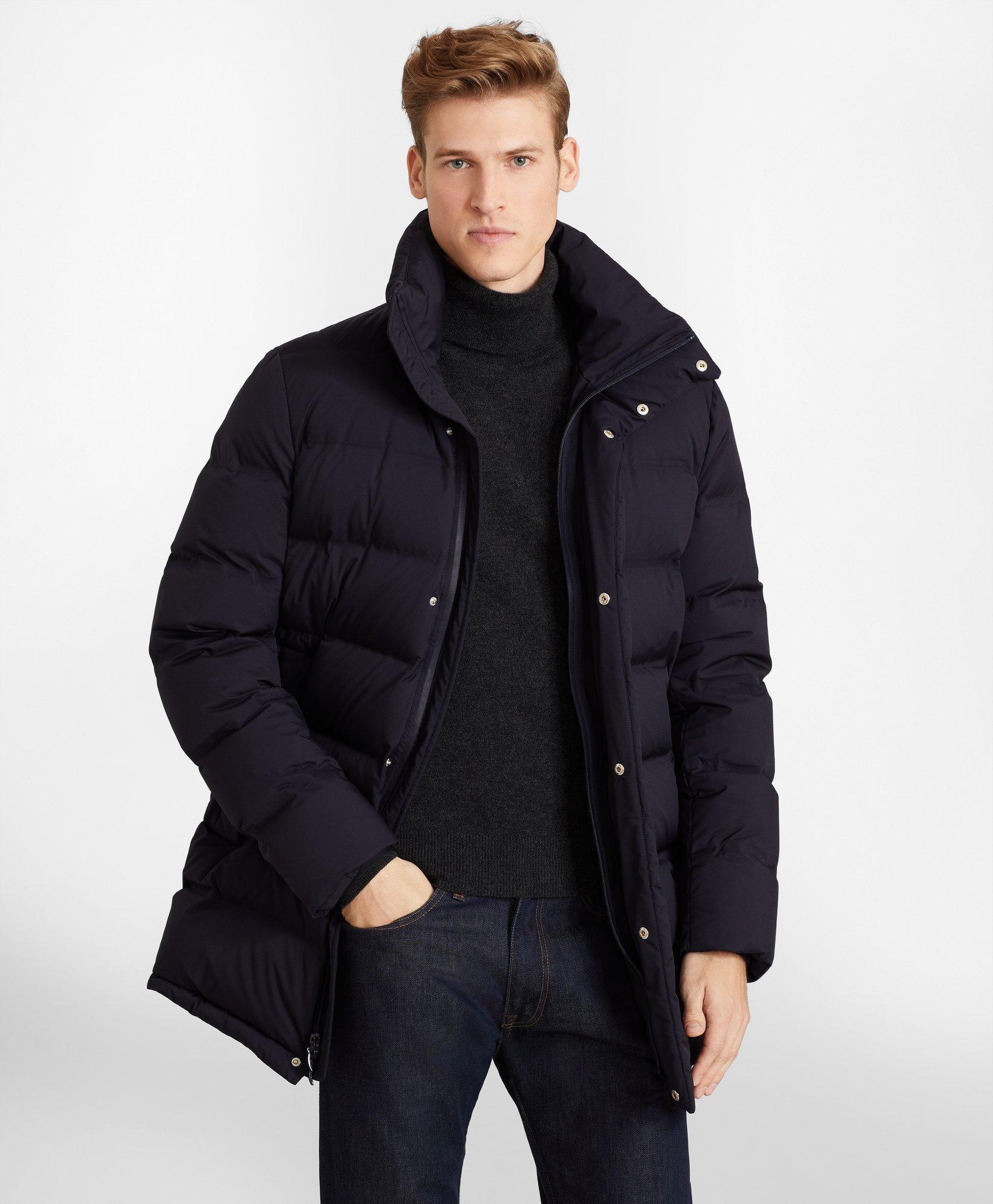 navy long puffa coat