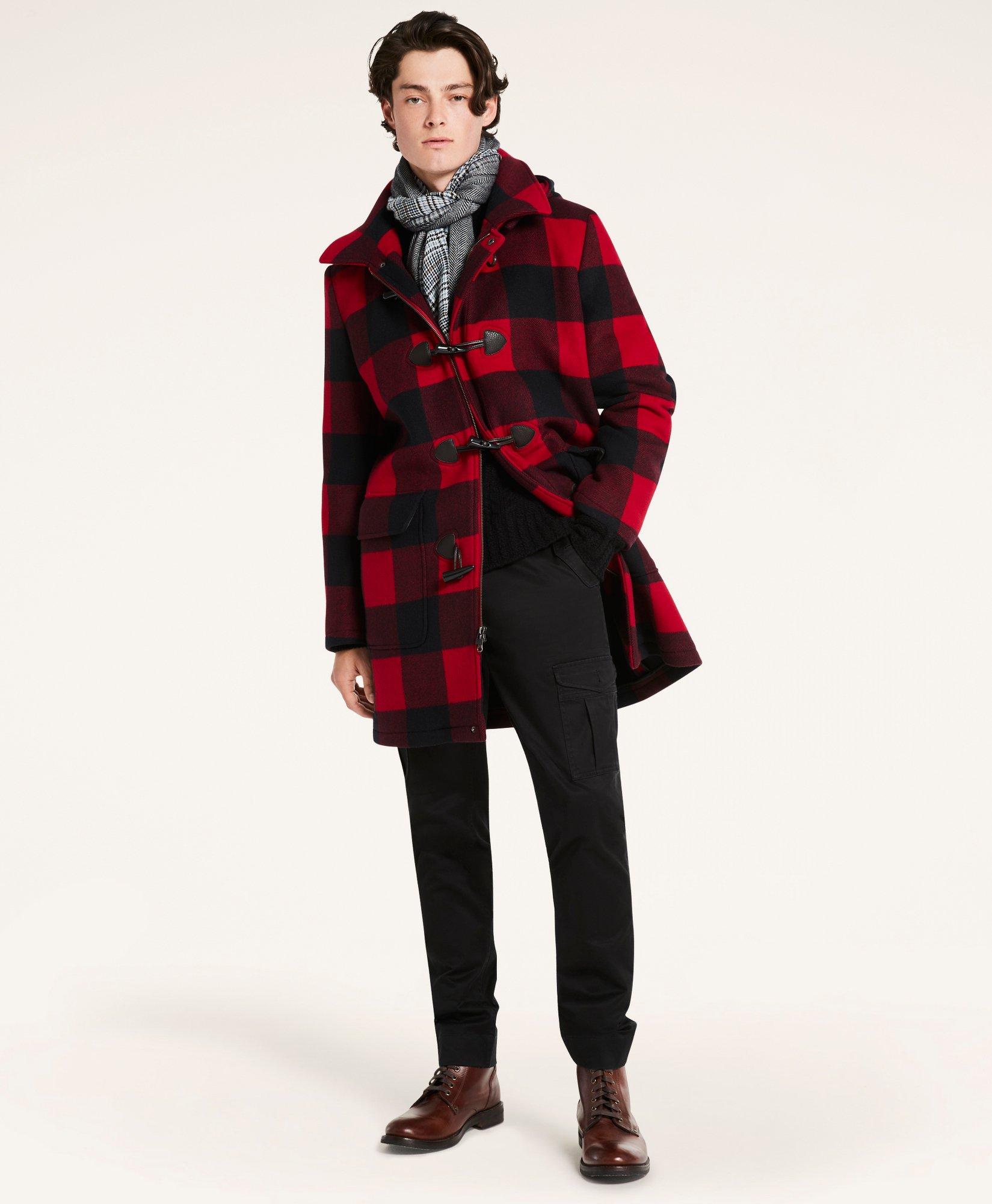 Checked duffle outlet coat