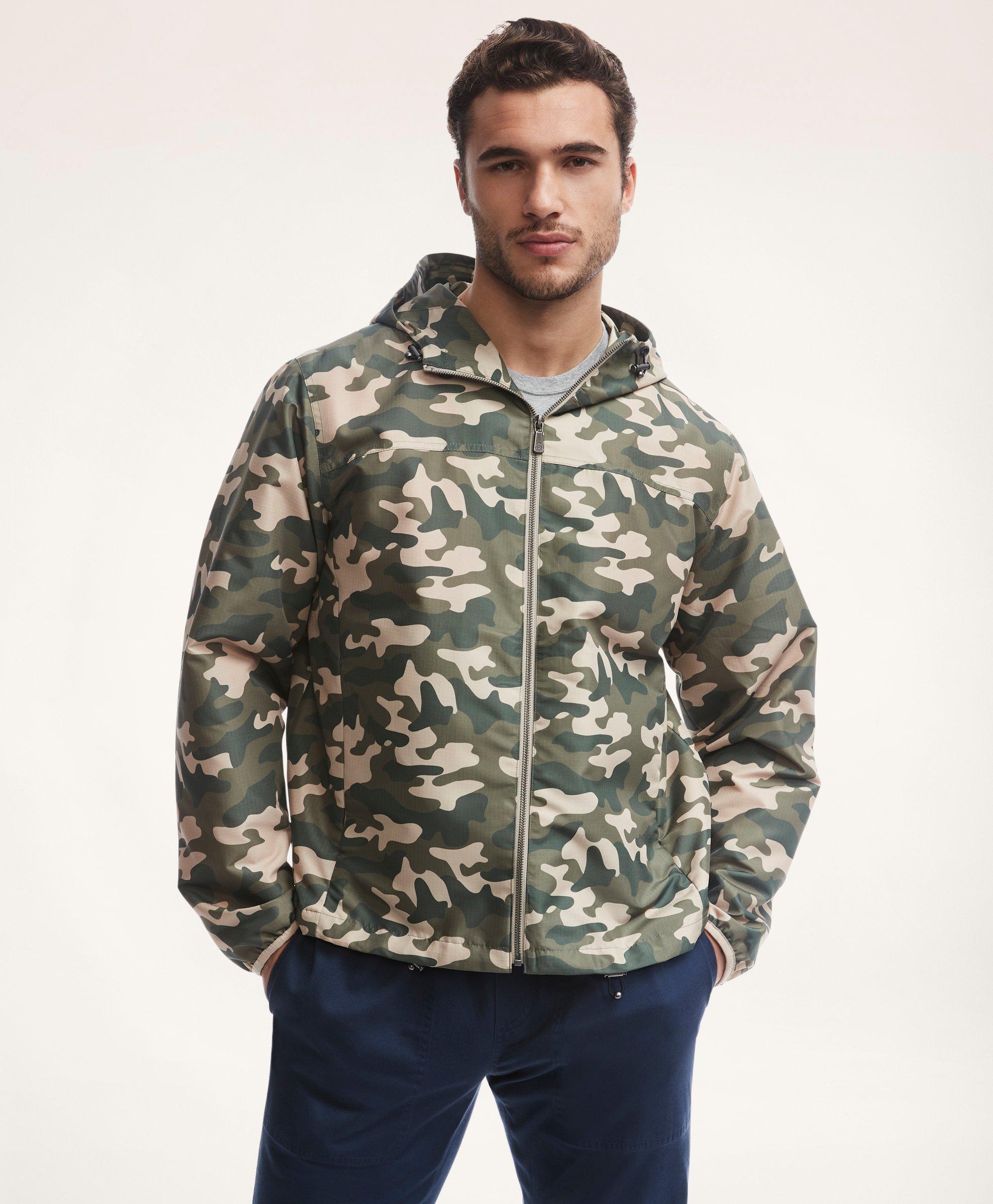 Brooks Brothers Men's Water Repellent Camouflage Windbreaker Sweater | Olive | Size Large - Shop Holiday Gifts and Styles