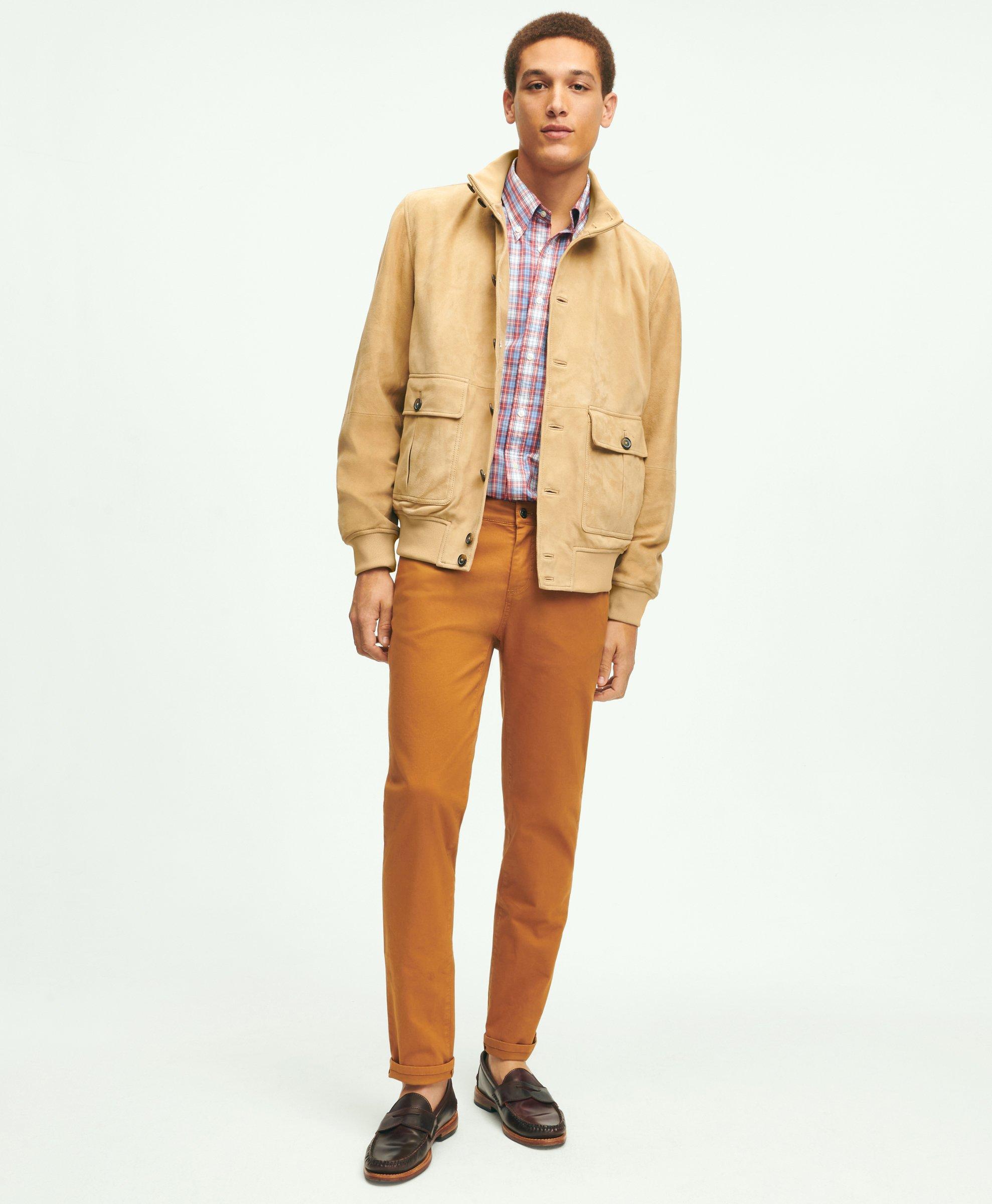 Leather jacket hotsell khaki pants