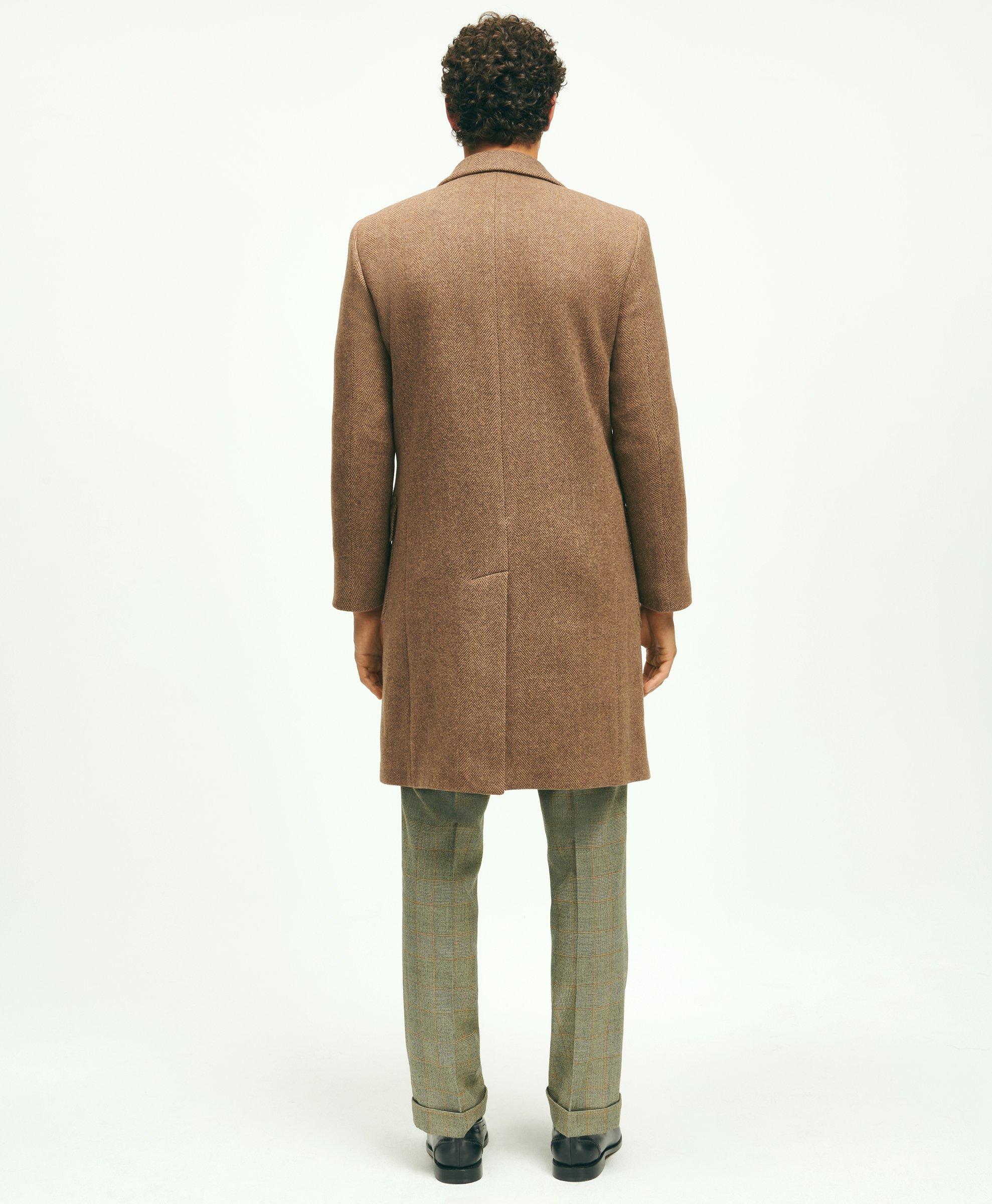 Wool Blend Double-Faced Double Breasted Herringbone Overcoat