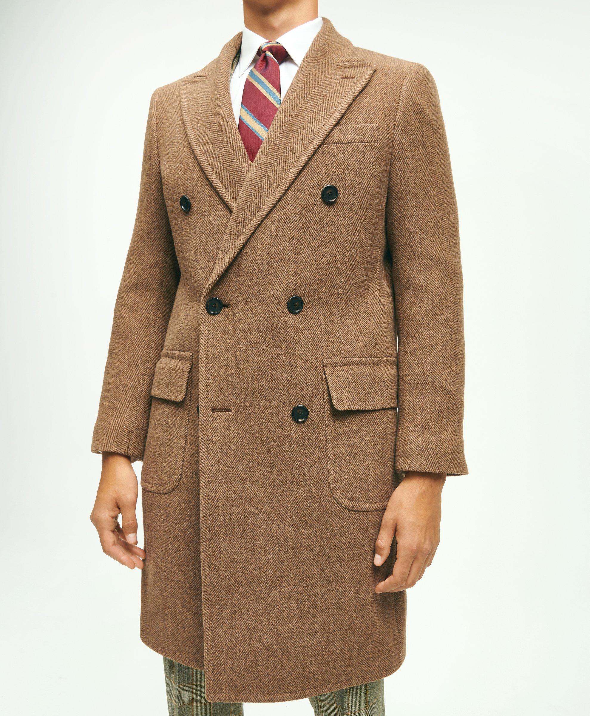 Herringbone double hot sale breasted overcoat