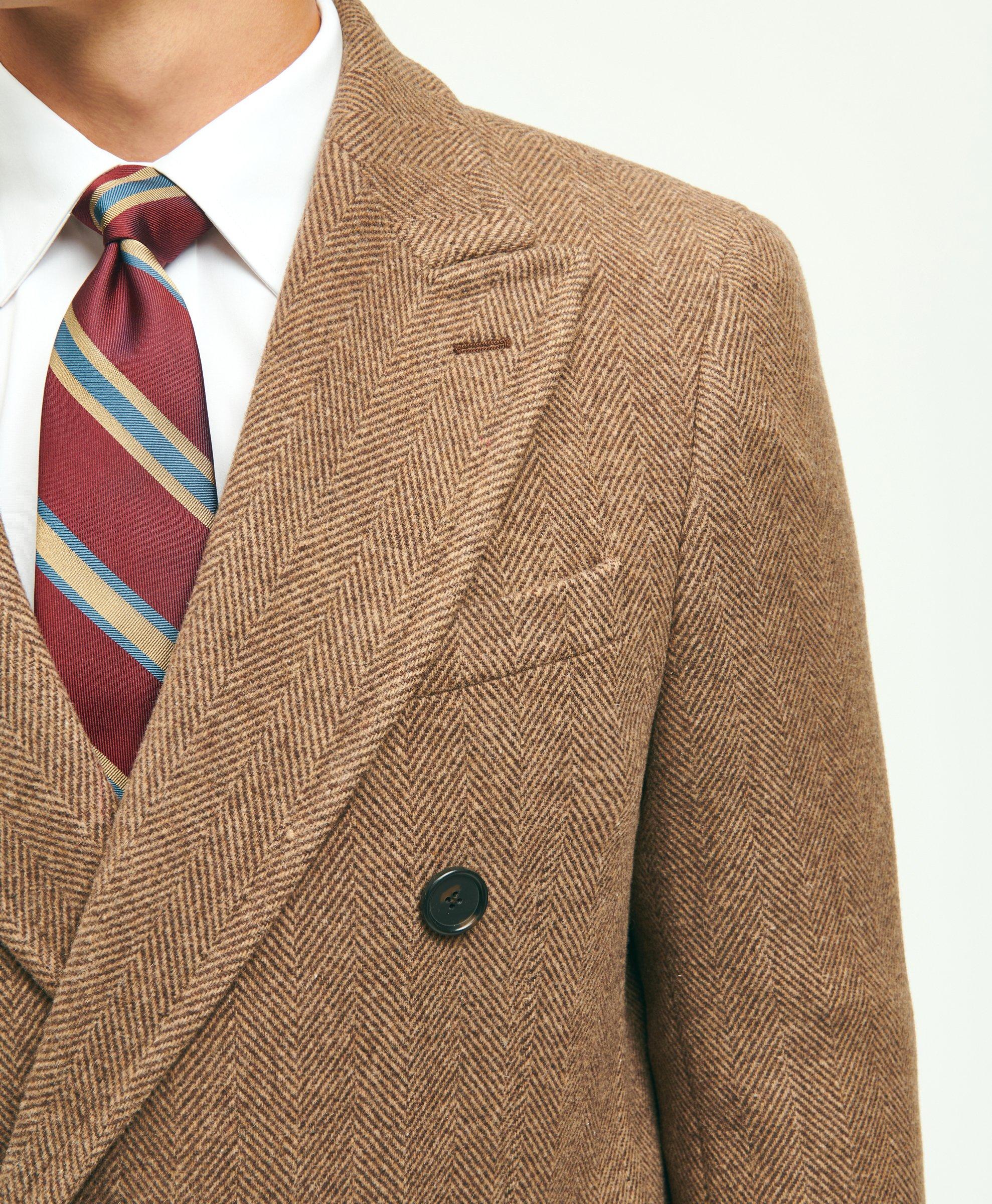 Wool Blend Double-Faced Double Breasted Herringbone Overcoat