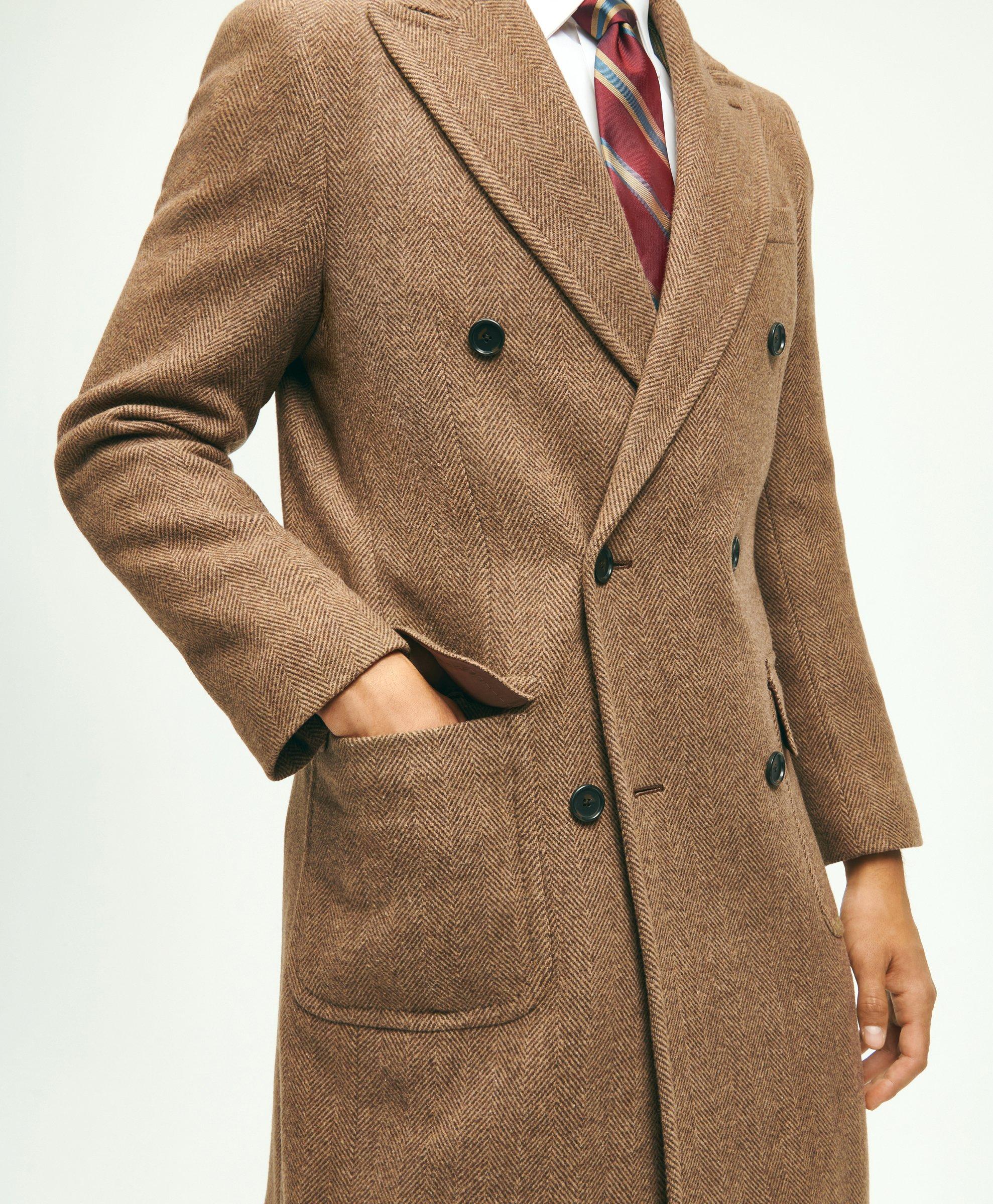 Plus Herringbone Double Breasted Wool Coat