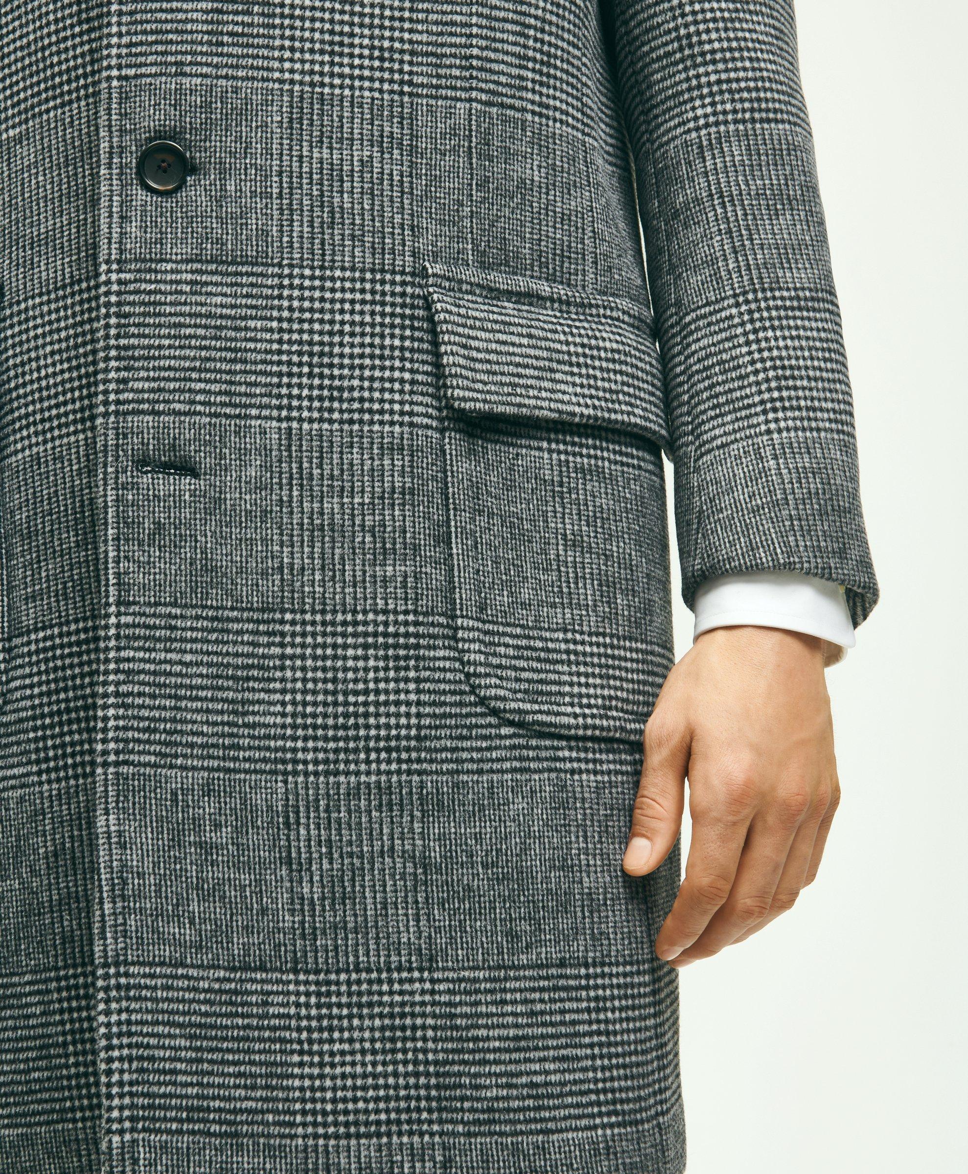 Wool Blend Double-Faced Glen Plaid Overcoat