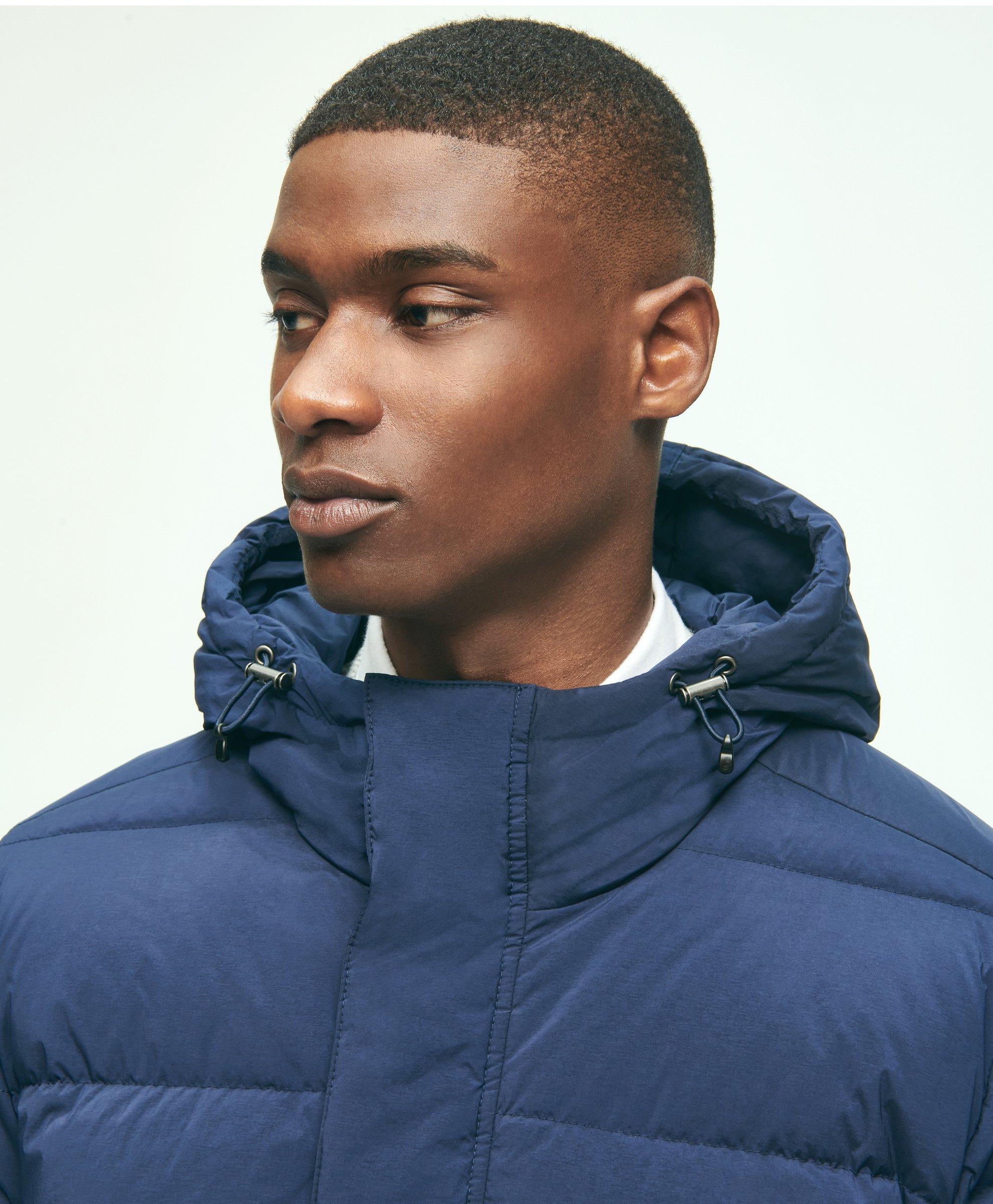 Dark blue puffer jacket hot sale mens