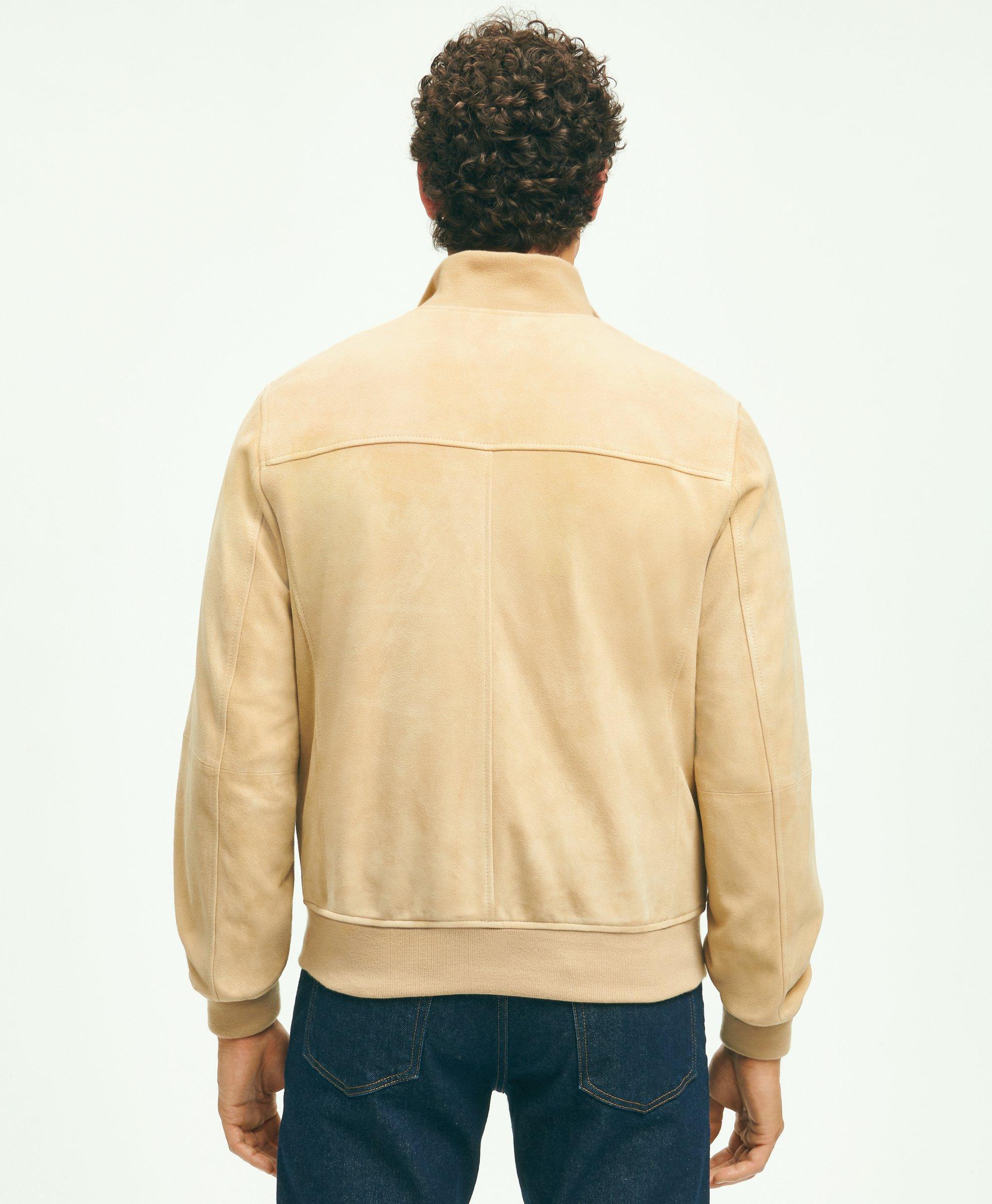 Men's Tan Leather Suede Bomber Jacket