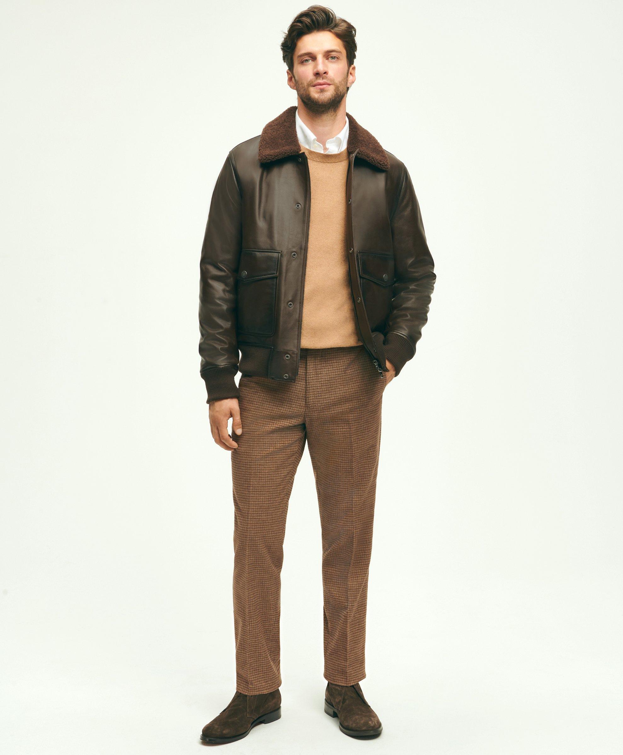 Brooks brothers leather bomber jacket online