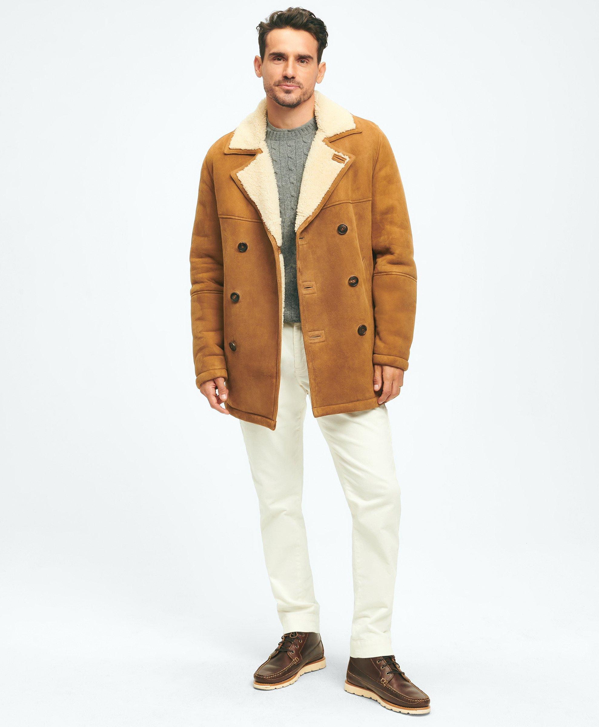 Mens double breasted shearling coat hotsell