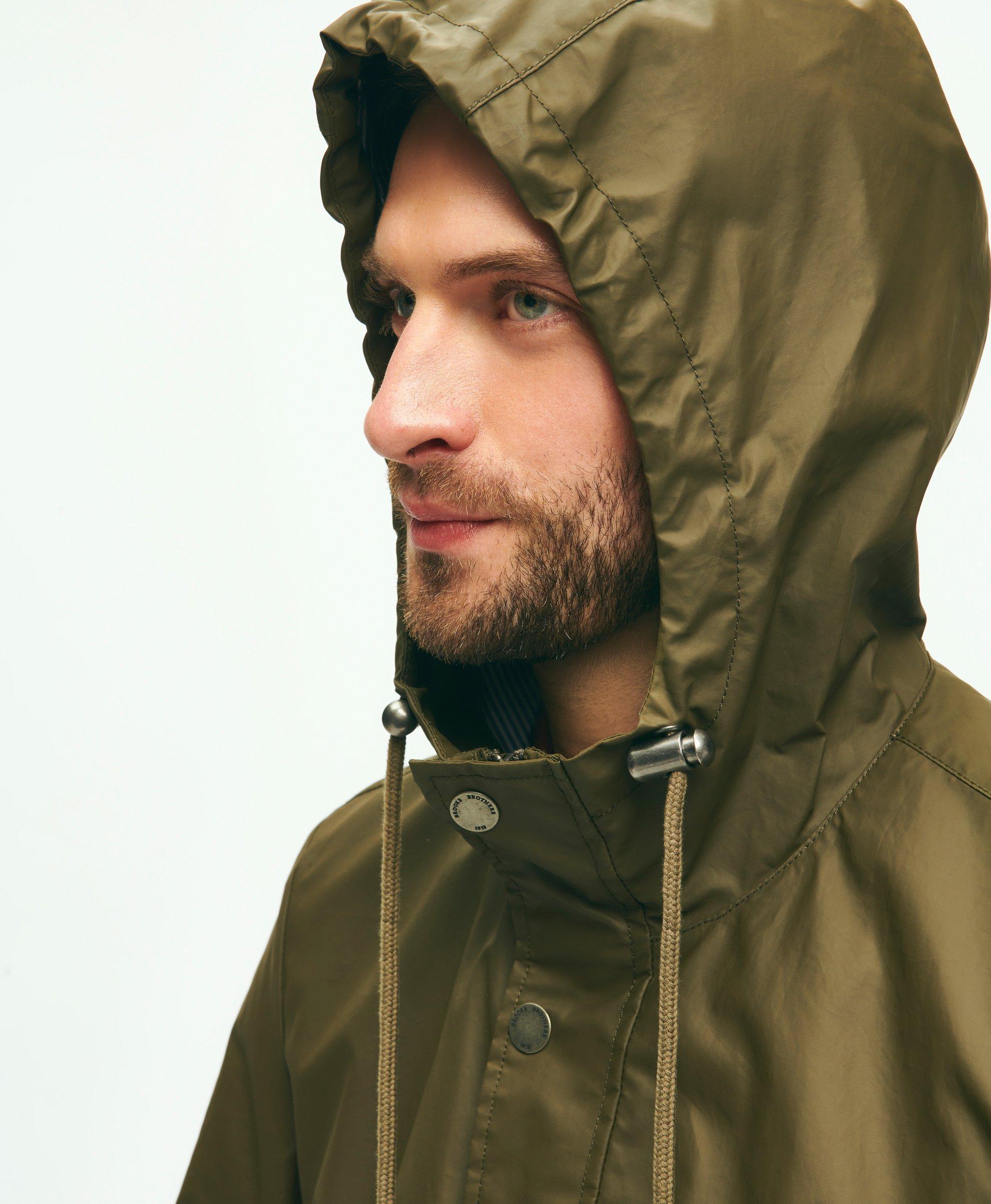 Laminated Cotton Chore Jacket With Hood