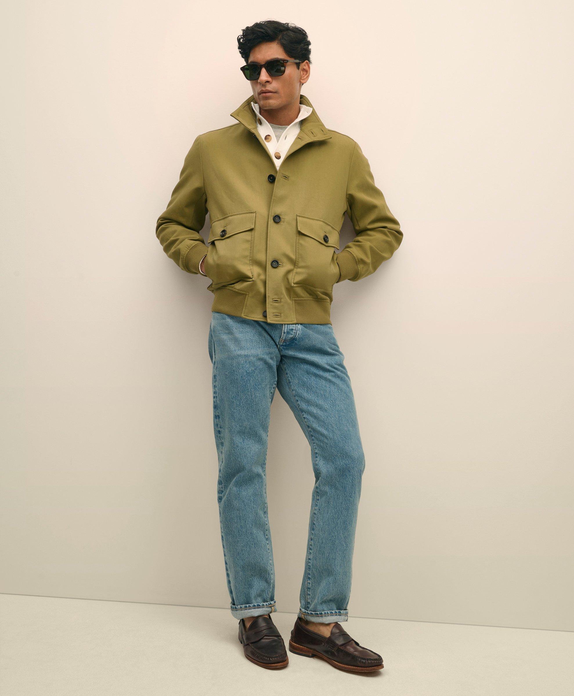 Brooks Brothers Water-repellent Stand Collar Twill Jacket In Dark Green