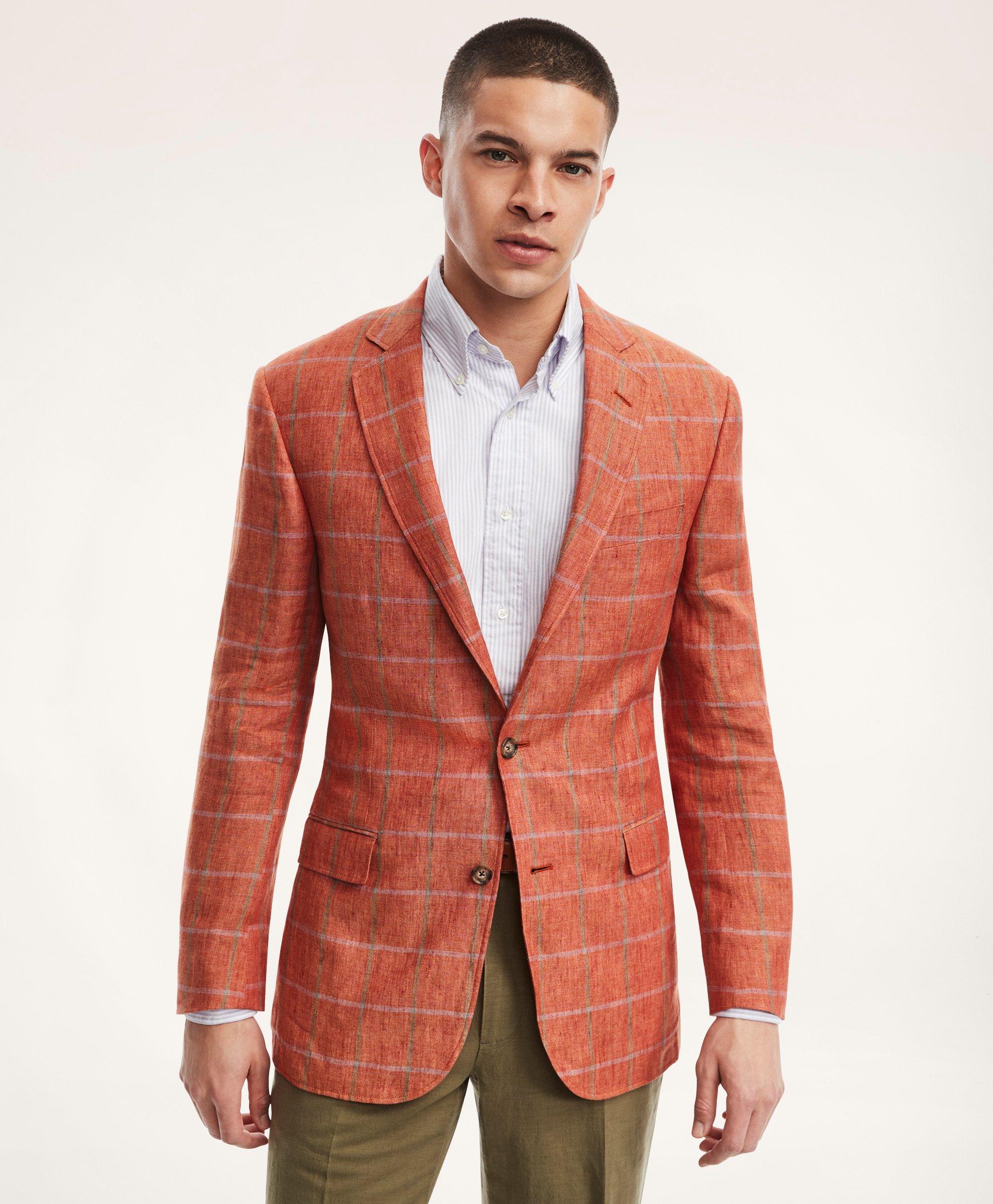 Regent Regular-Fit Italian Linen Windowpane Sport Coat