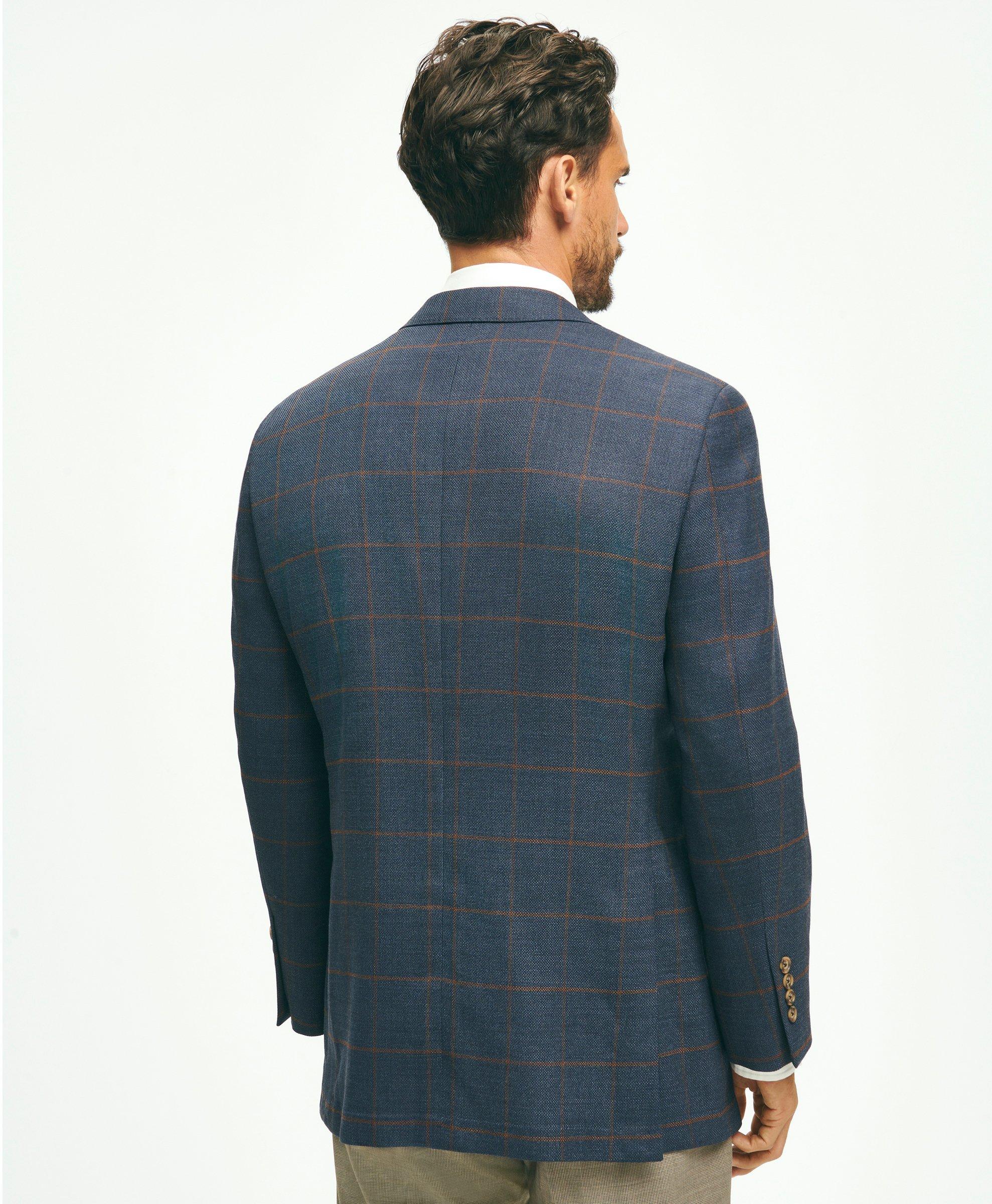 Traditional Fit Stretch Wool Hopsack Windowpane Sport Coat