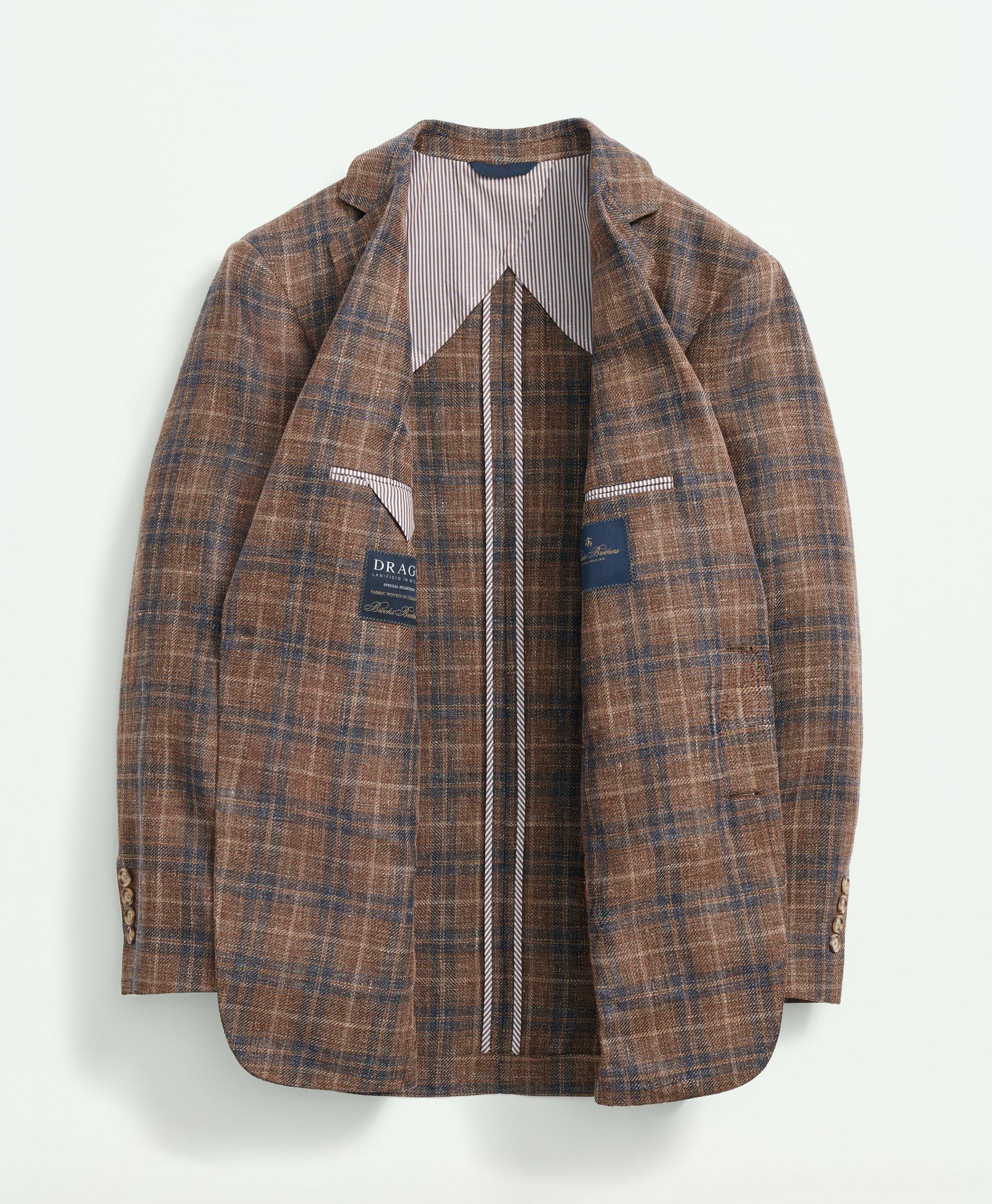 Classic Fit Plaid Hopsack Sport Coat In Linen Wool Blend