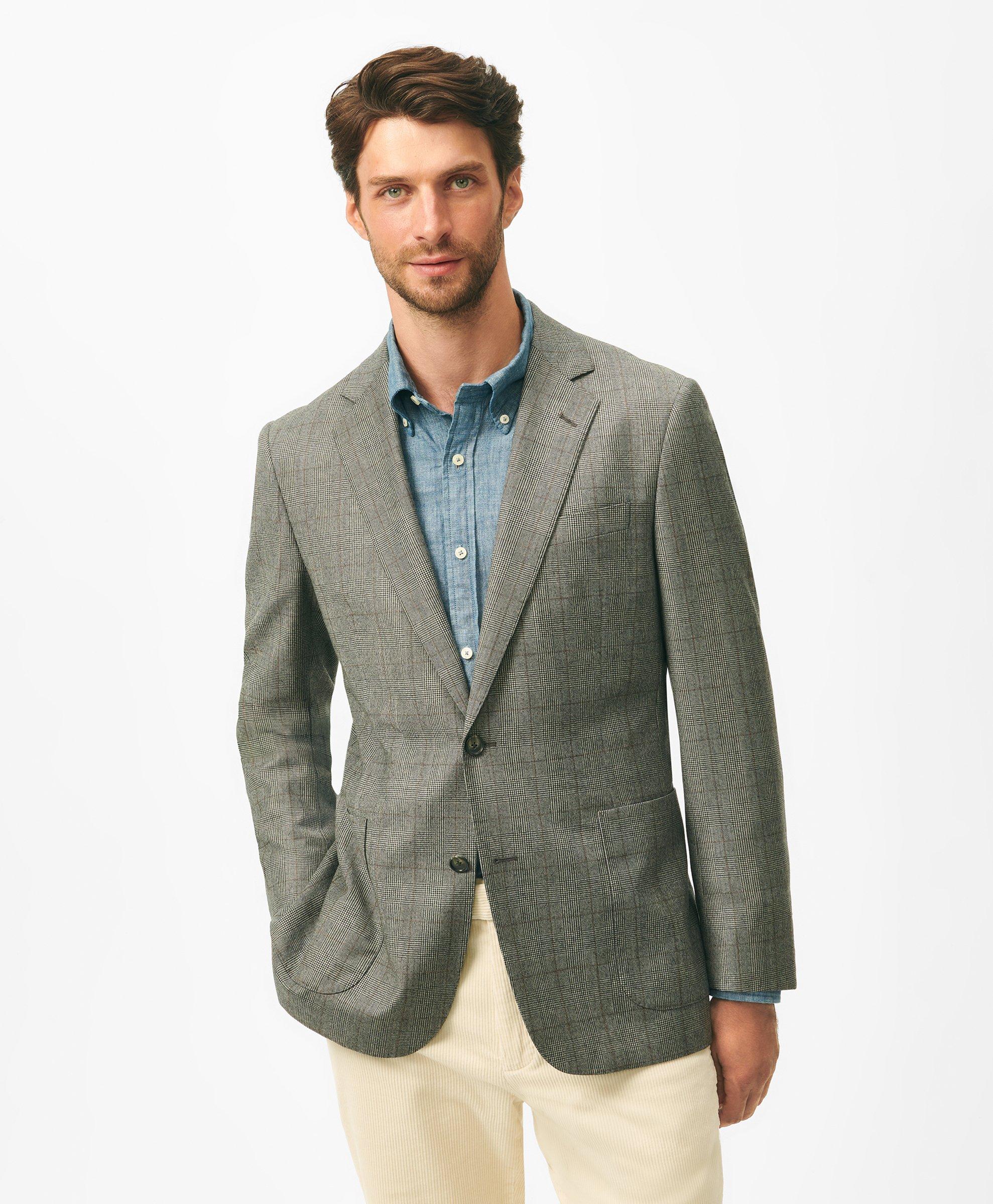 Classic Fit Overcheck Sport Coat in Flannel Merino Wool