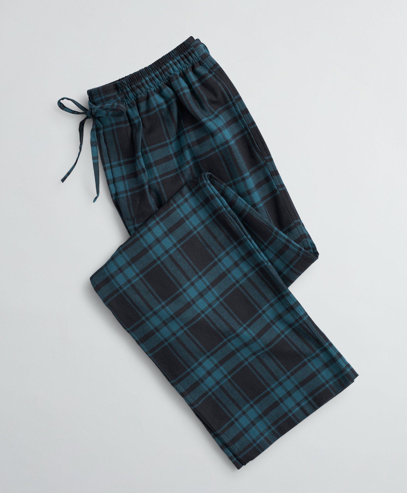 Yuiboo Blue Black Tartan Plaid Scottish Mens Cotton Pajama Bottoms