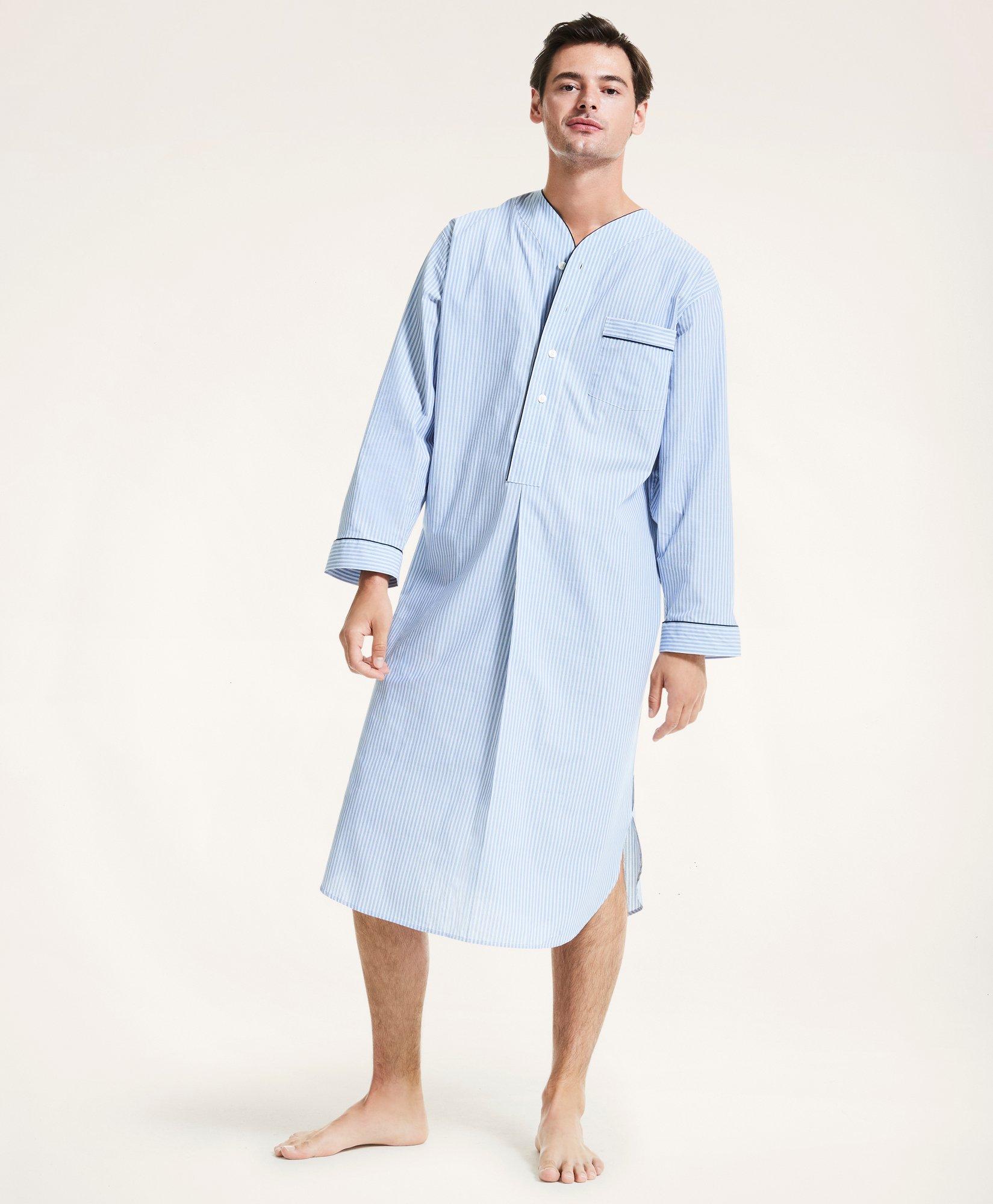 Stripe 100% Cotton Open Front Nightshirt - CJT56 - Men's Pyjamas