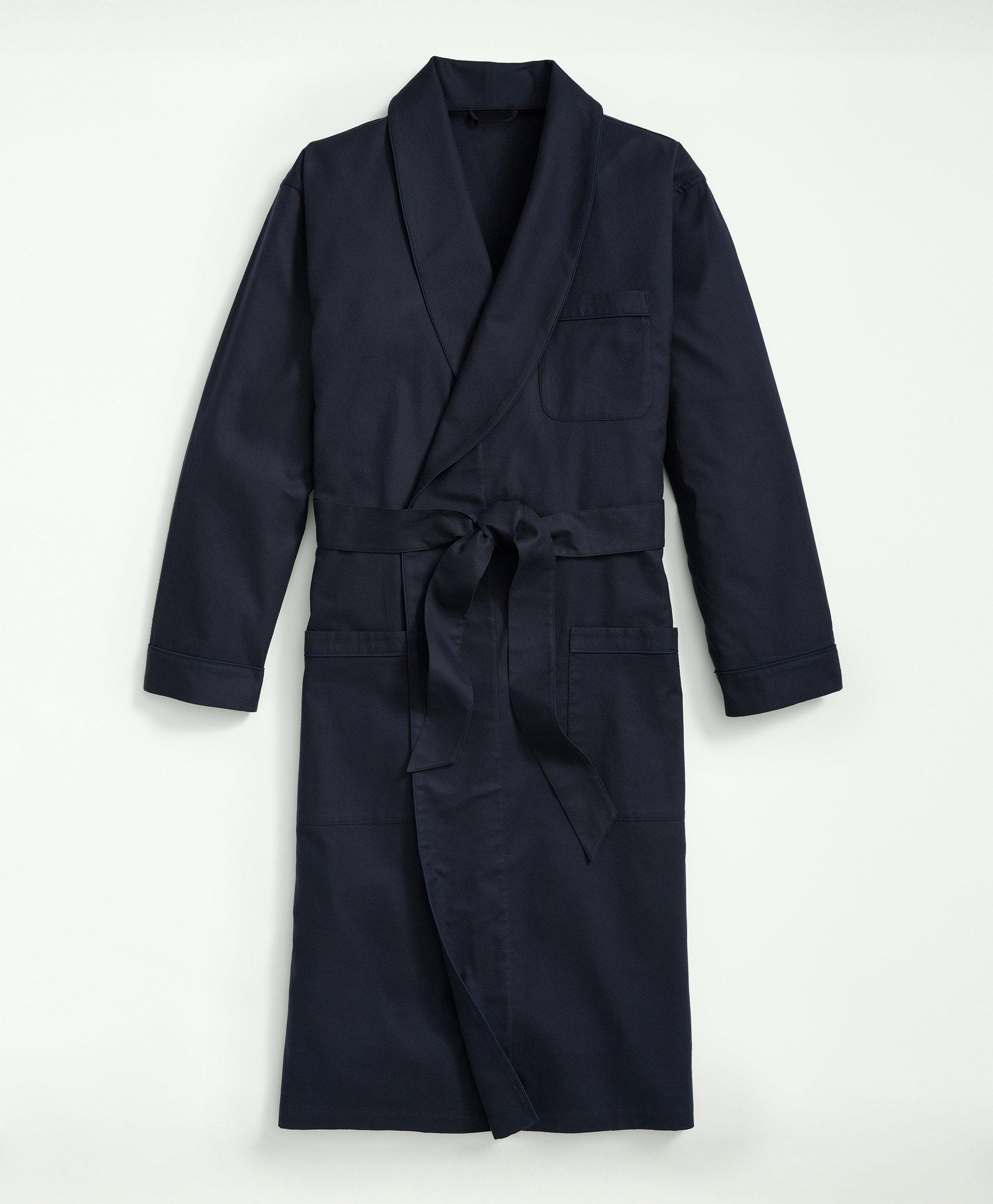 Women's White Flannel Robe with Navy Piping