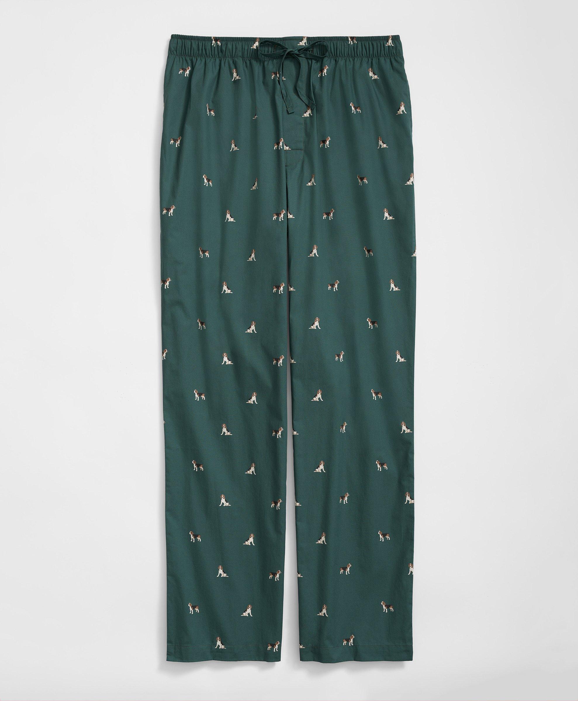 Brooks Brothers Cotton Broadcloth Beagle Motif Lounge Pants In Green
