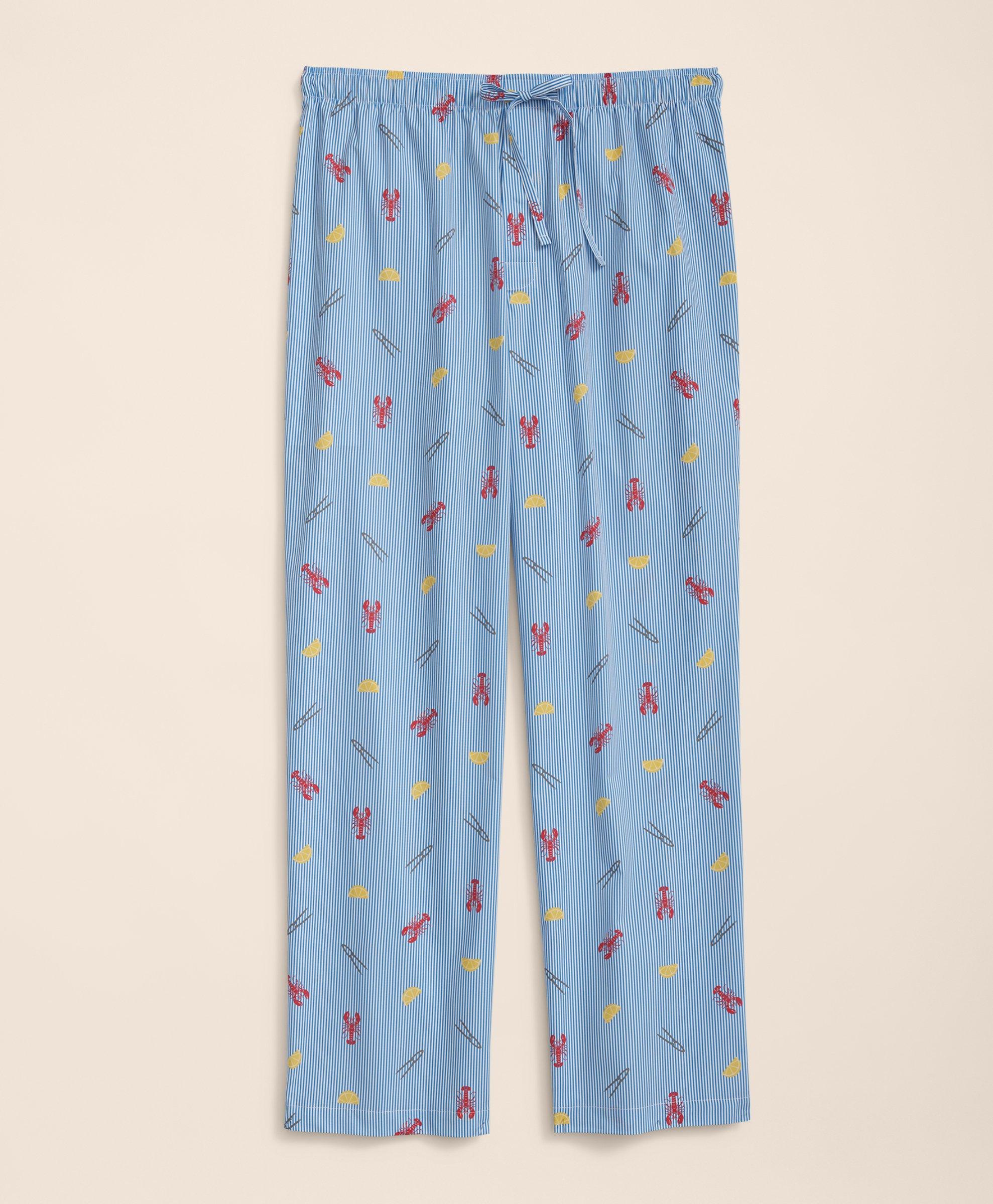 Brooks Brothers Cotton Broadcloth Lobster Motif Lounge Pants In Blue