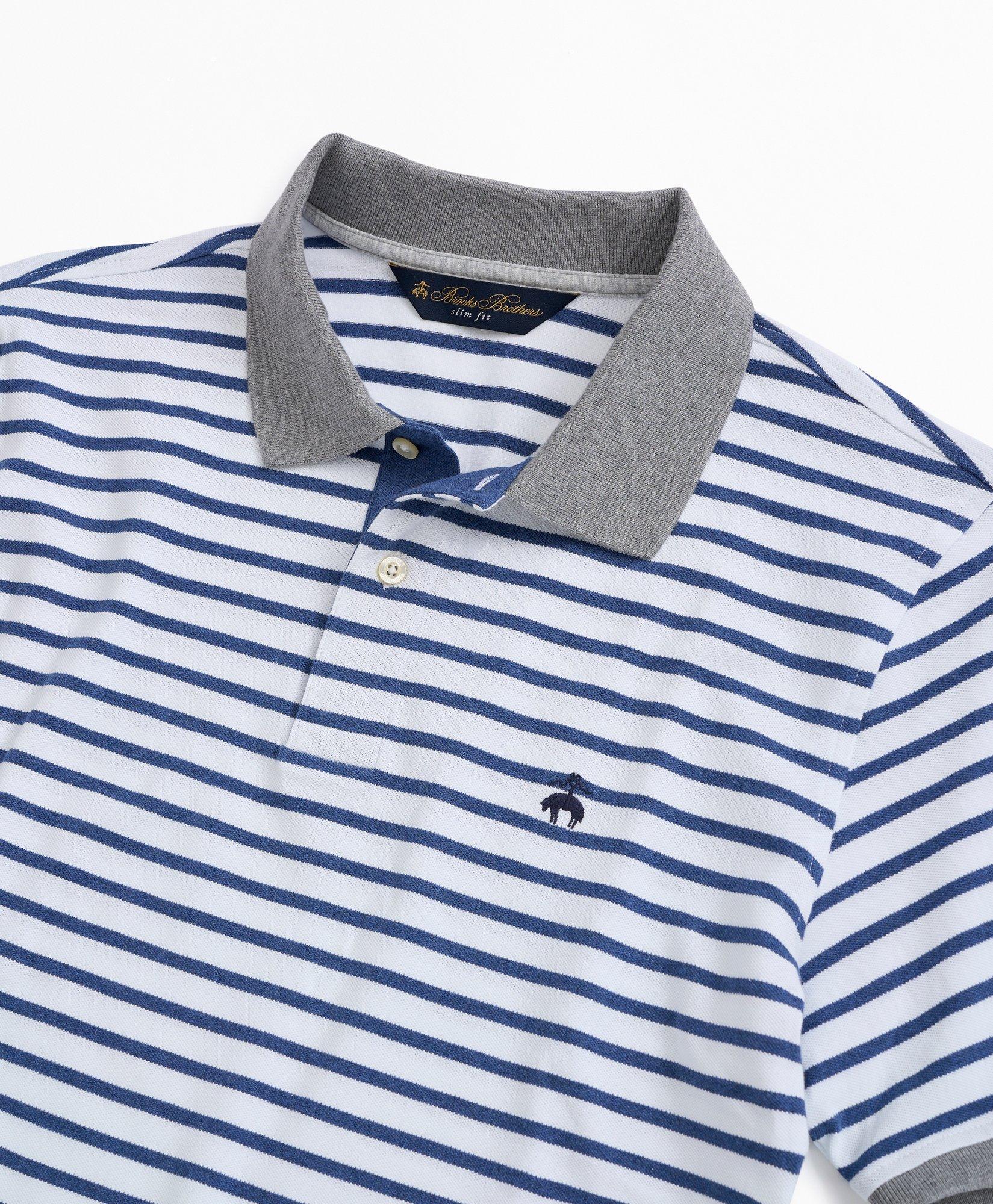 Slim Fit Stretch Cotton Pique Stripe Polo Shirt