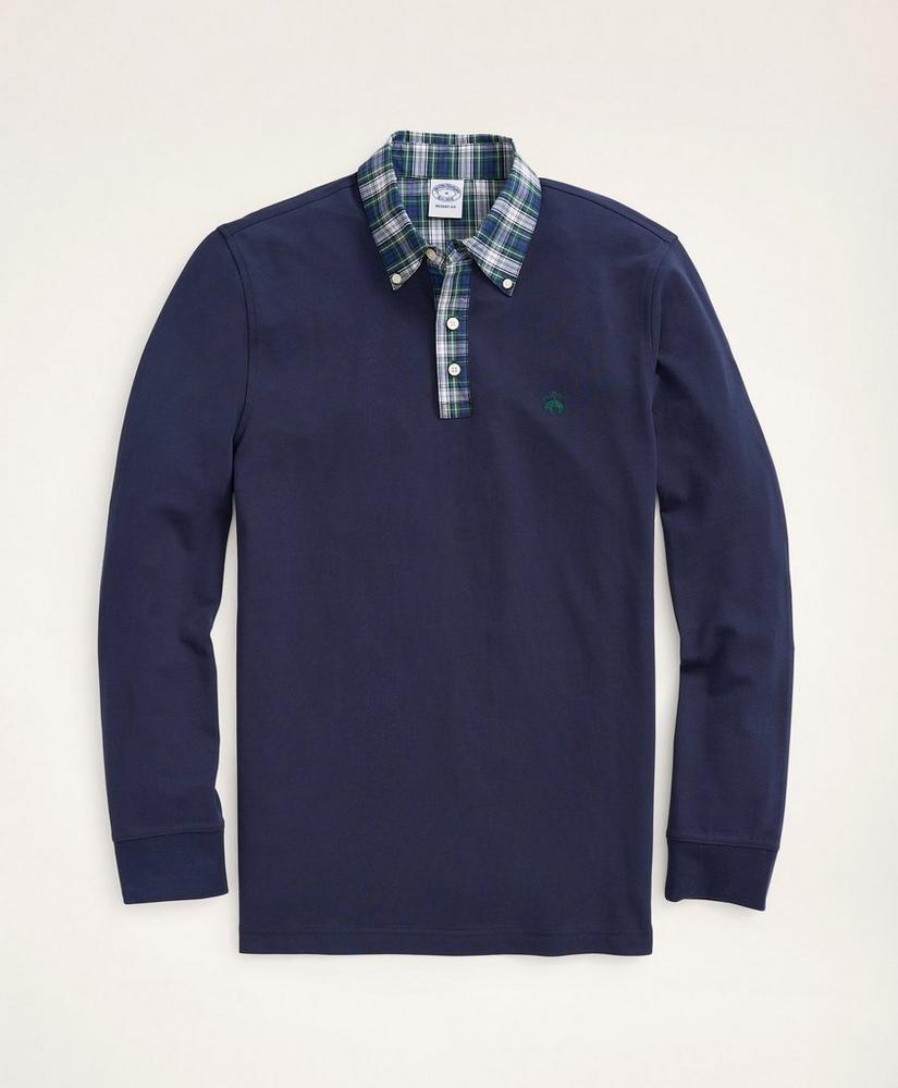 Slim Fit Tartan Collar Long-Sleeve Polo Shirt, image 1