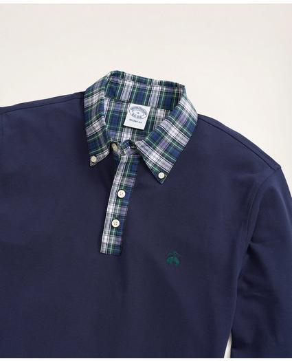 Slim Fit Tartan Collar Long-Sleeve Polo Shirt, image 2