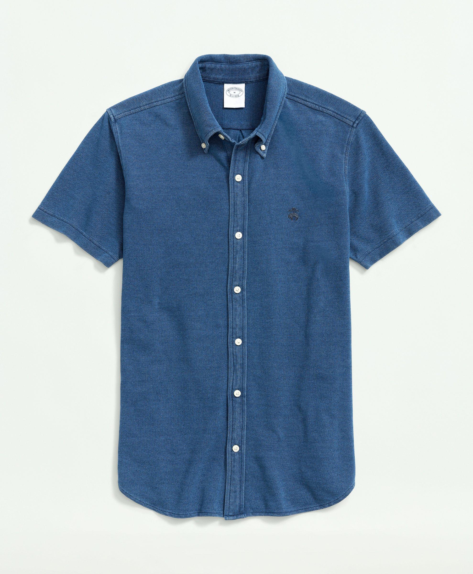 Knitted Short Sleeve Shirt - Washed Blue