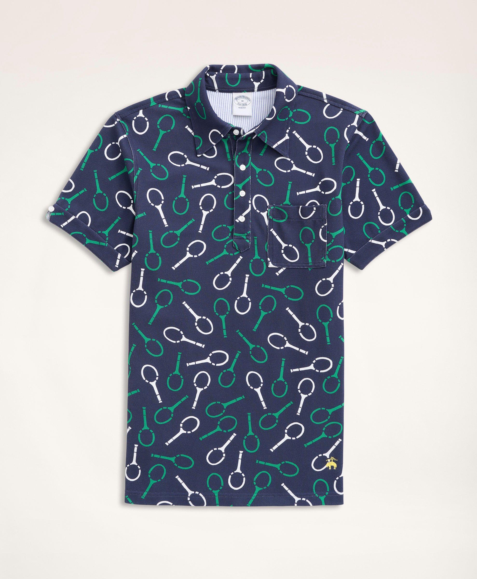 Slim Fit Pique Racquet Print Polo Shirt, image 1