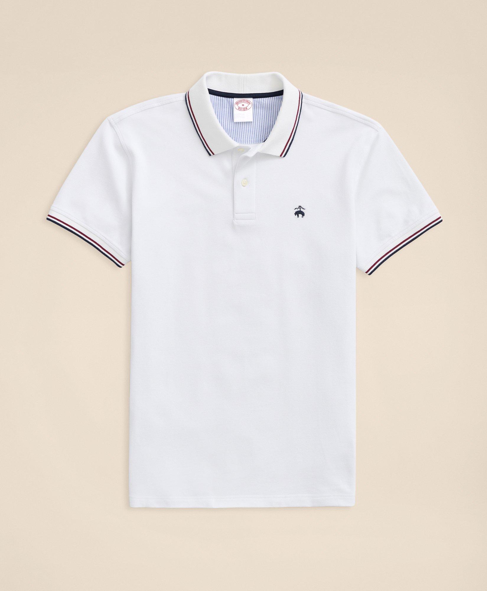 Mens White & Black Tip Polo Shirt