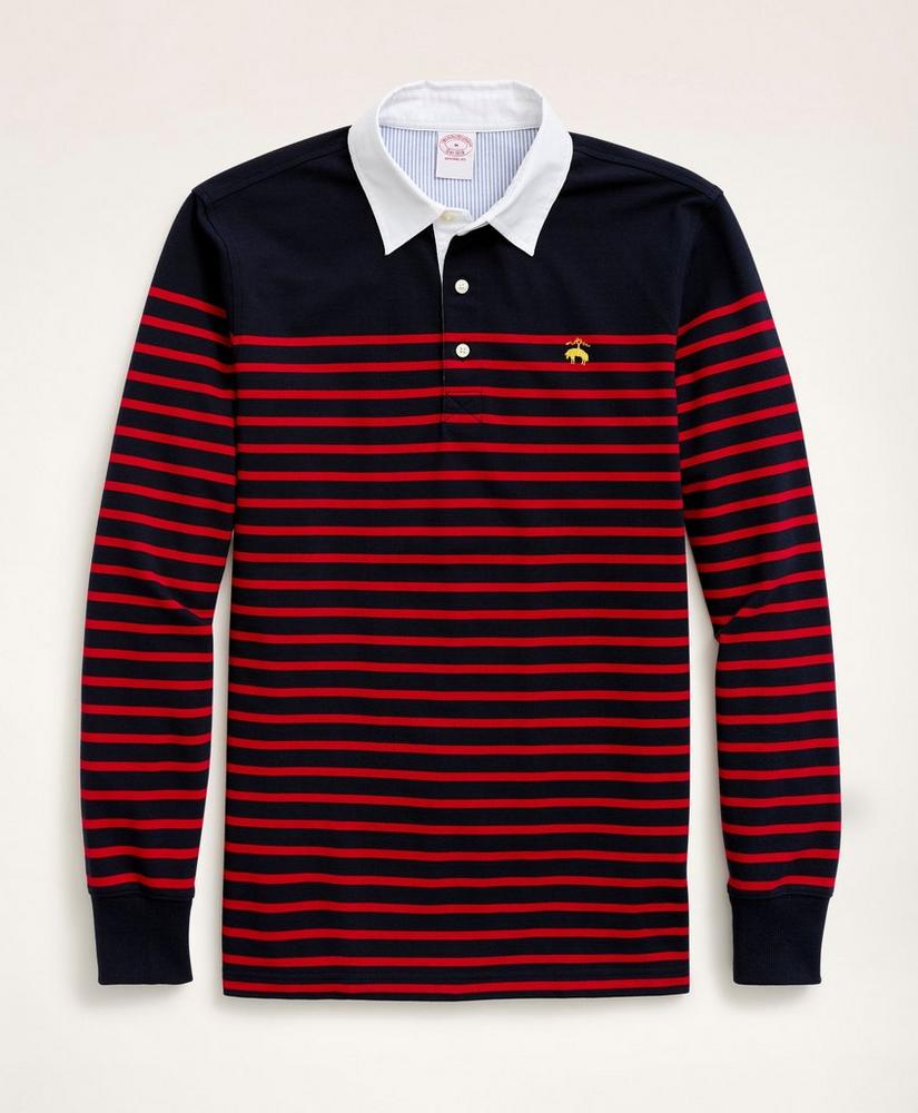 Cotton Pique Mariner Stripe Long-Sleeve Polo Shirt, image 1