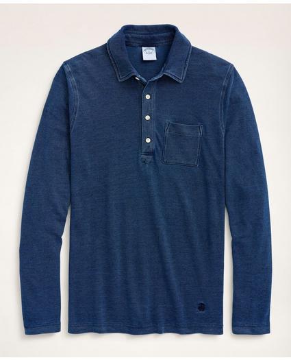 Indigo Long-Sleeve Vintage Polo Shirt, image 1