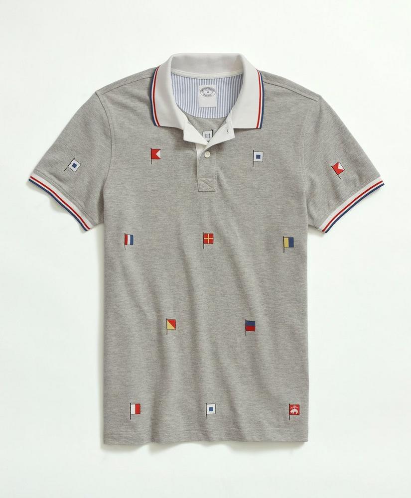 Cotton Slim-Fit Embroidered Nautical Flag Polo Shirt, image 1