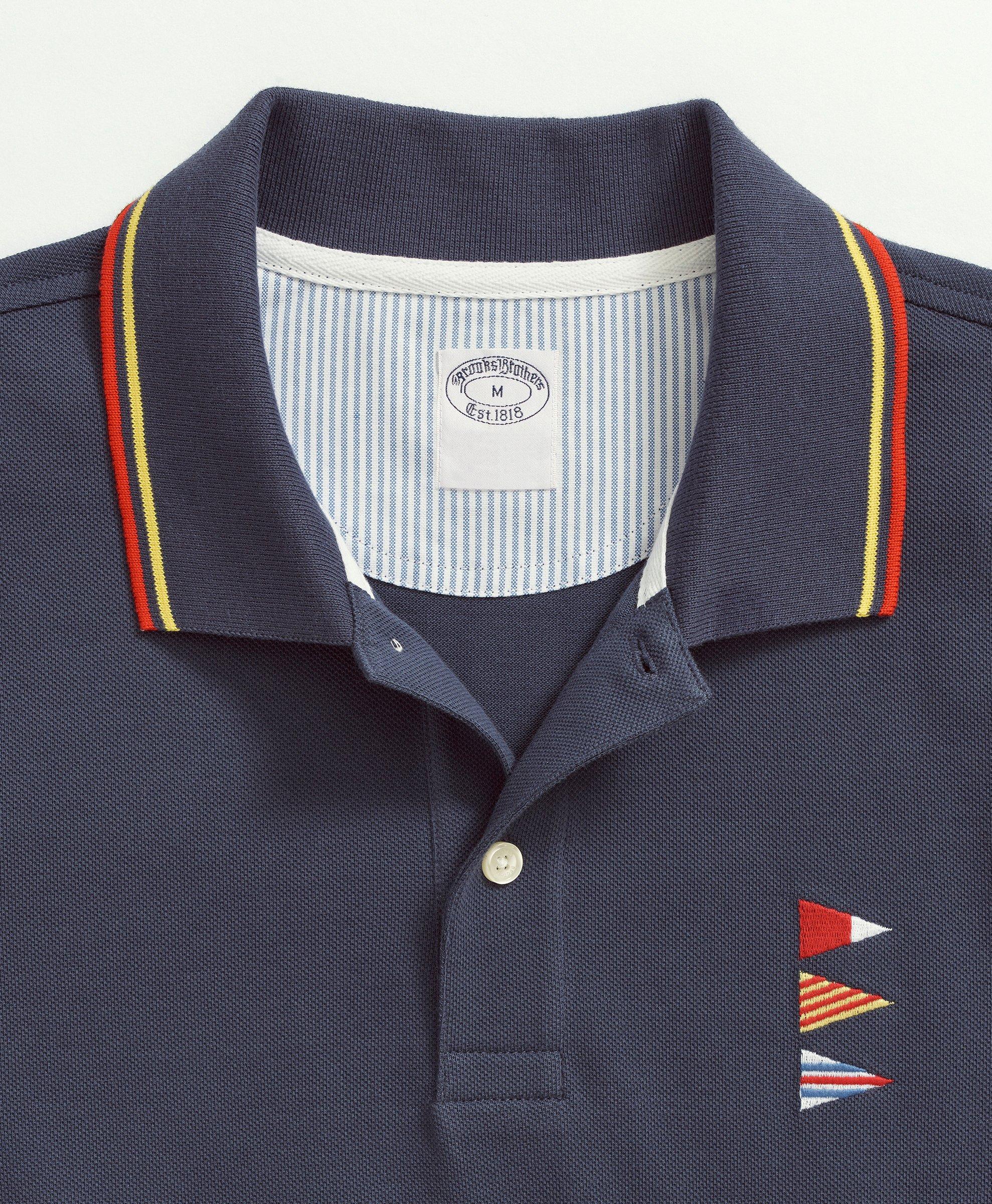 Cotton Slim-Fit Embroidered Nautical Flag Polo Shirt, image 2