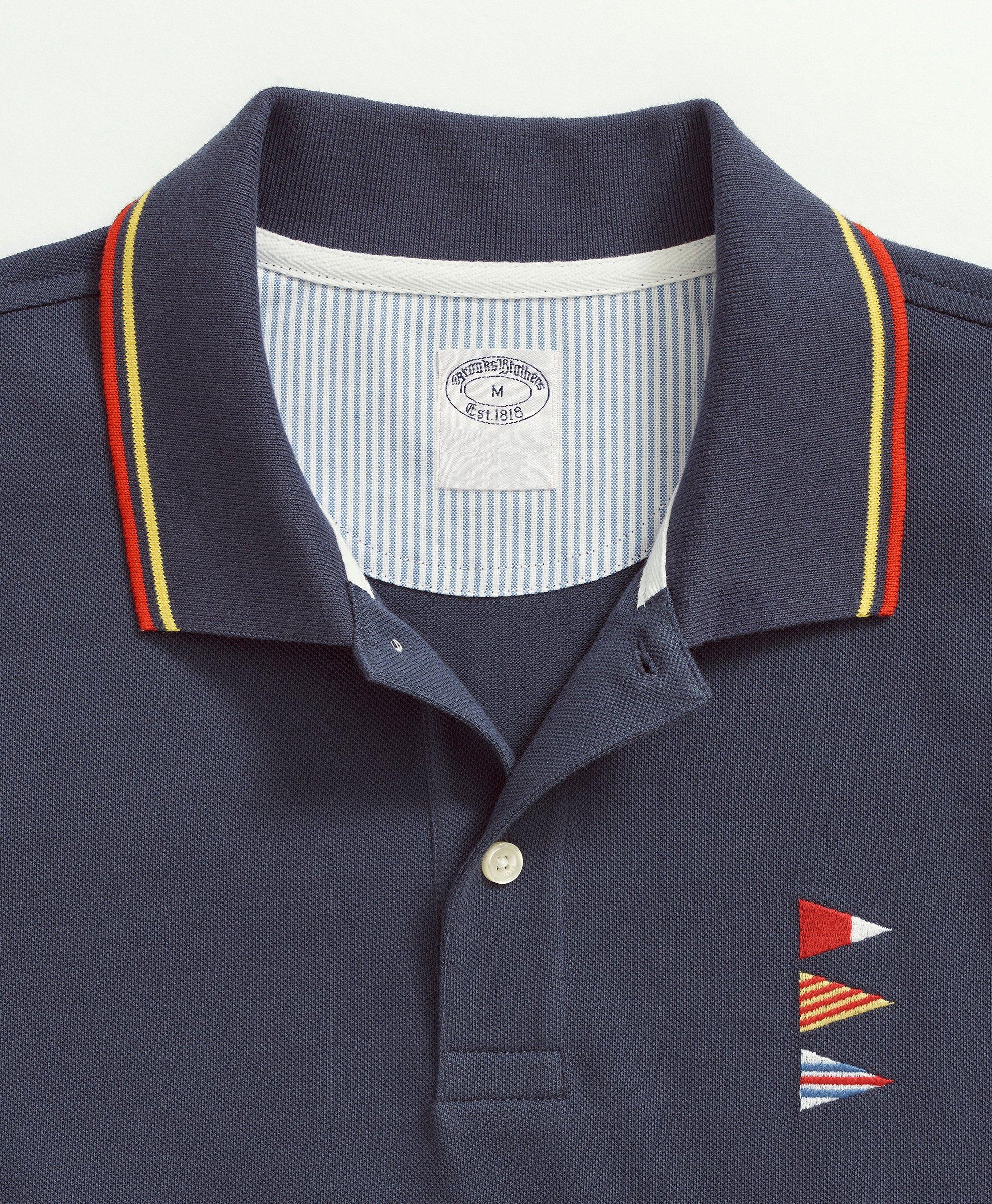 Cotton Slim-Fit Embroidered Nautical Flag Polo Shirt