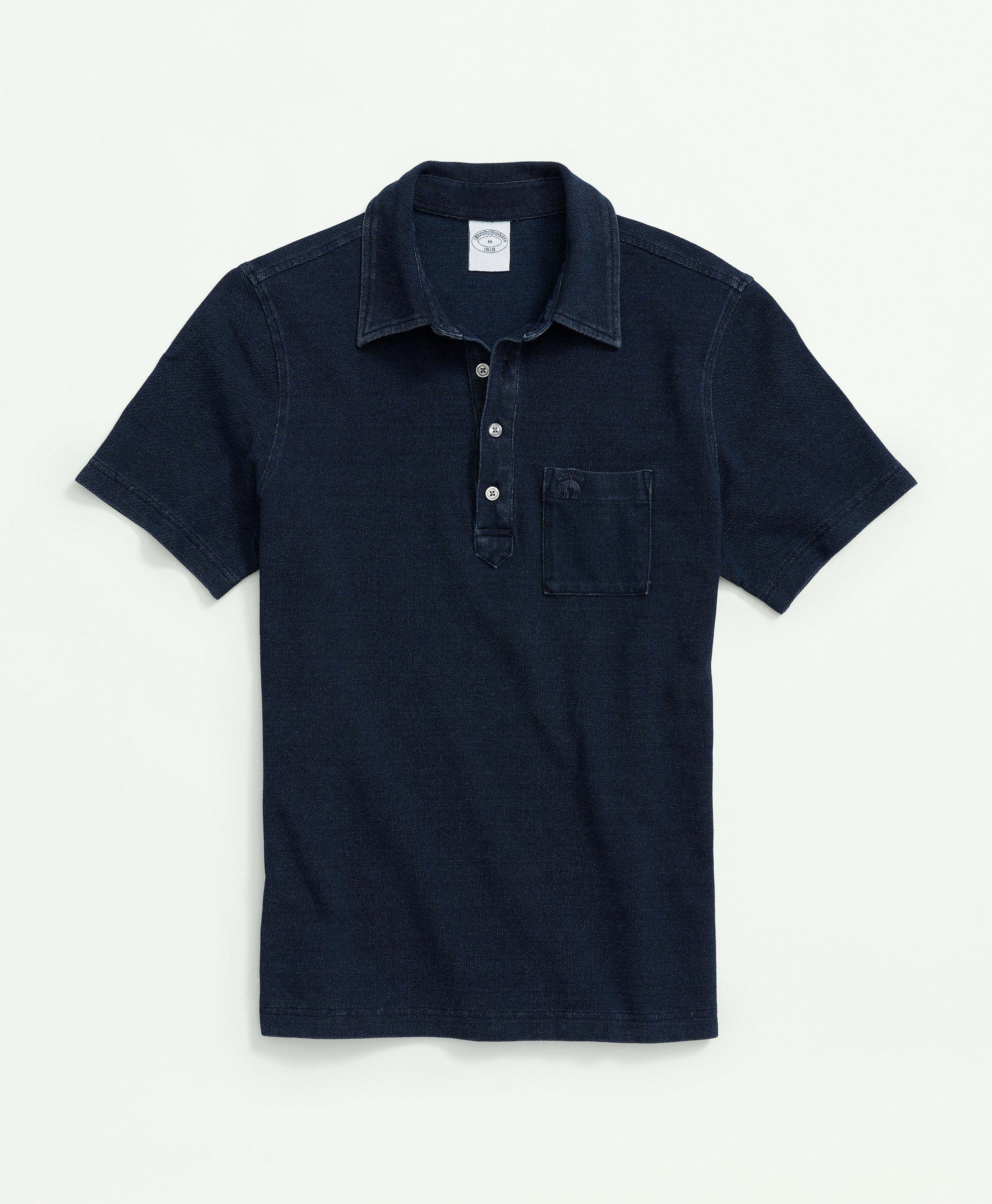 Vintage Pique Indigo Short-Sleeve Polo Shirt, image 1