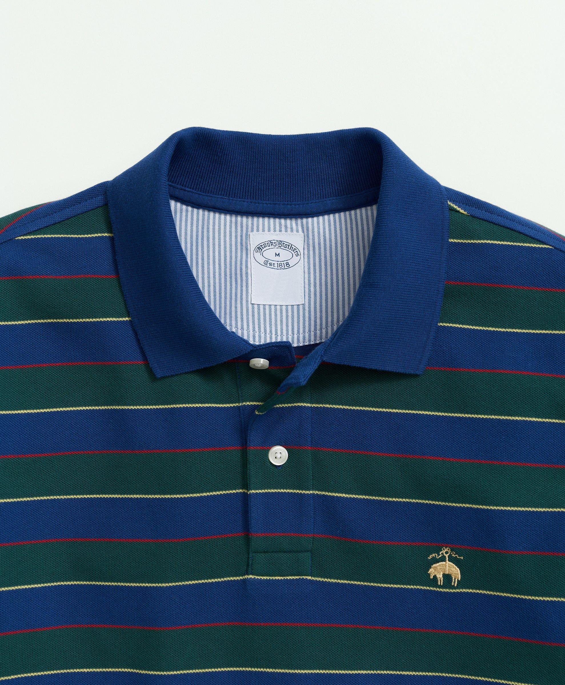 Golden Fleece® Stretch Supima® Cotton Pique Long-Sleeve Striped Polo Shirt, image 2