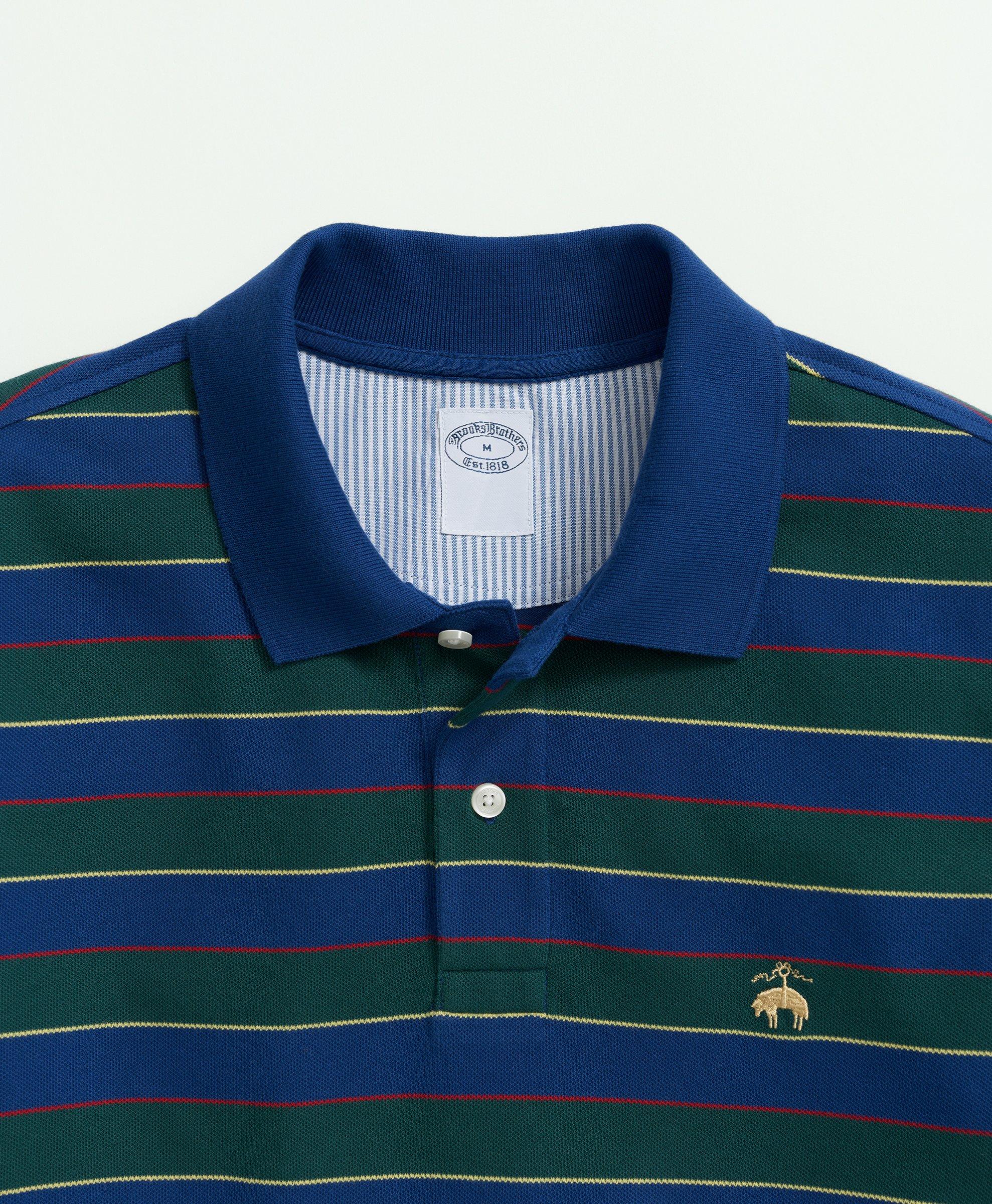 Golden Fleece® Stretch Supima® Cotton Pique Long-Sleeve Striped Polo Shirt