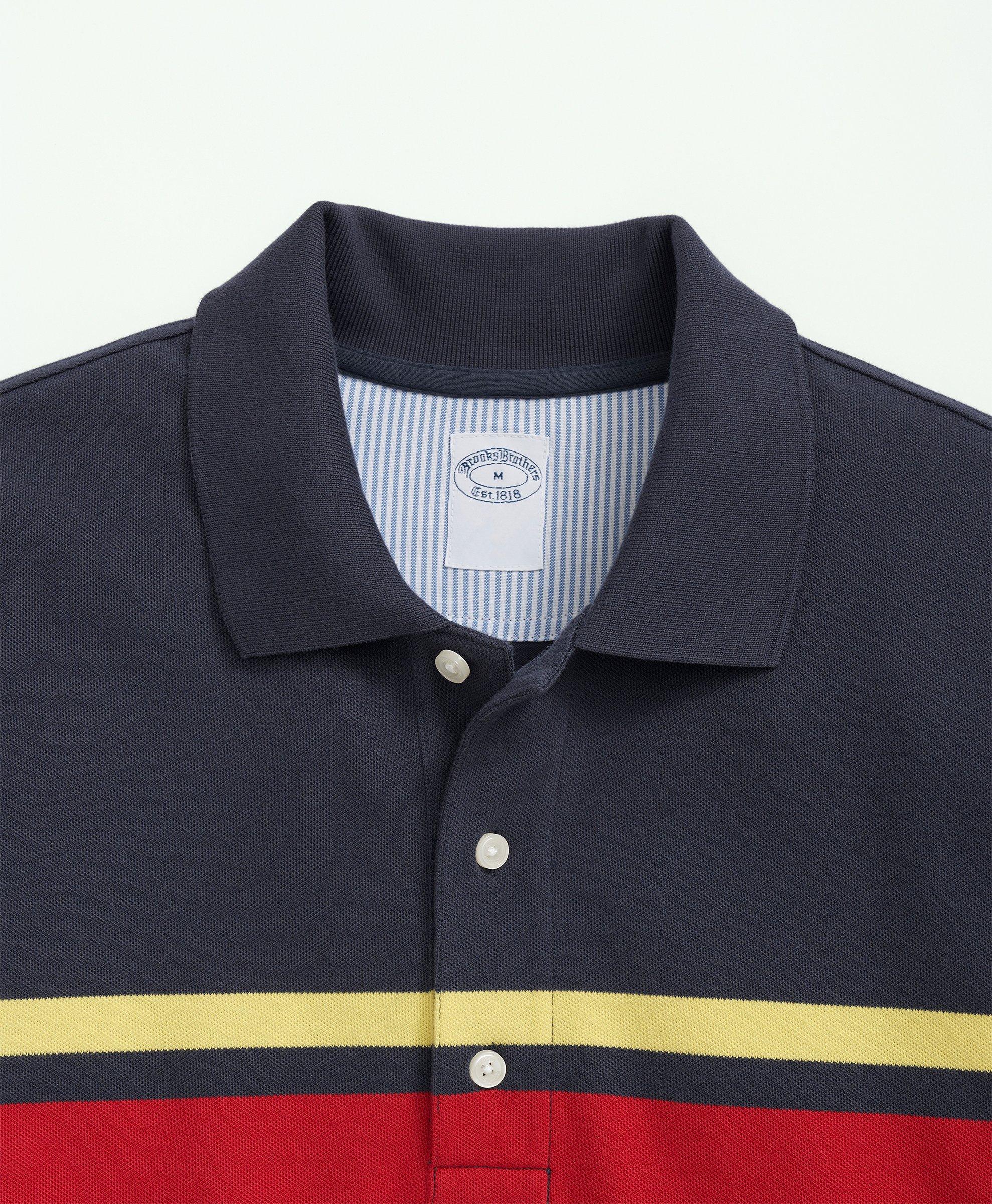 Golden Fleece® Stretch Supima® Cotton Pique Long-Sleeve Chest Striped Polo Shirt, image 2