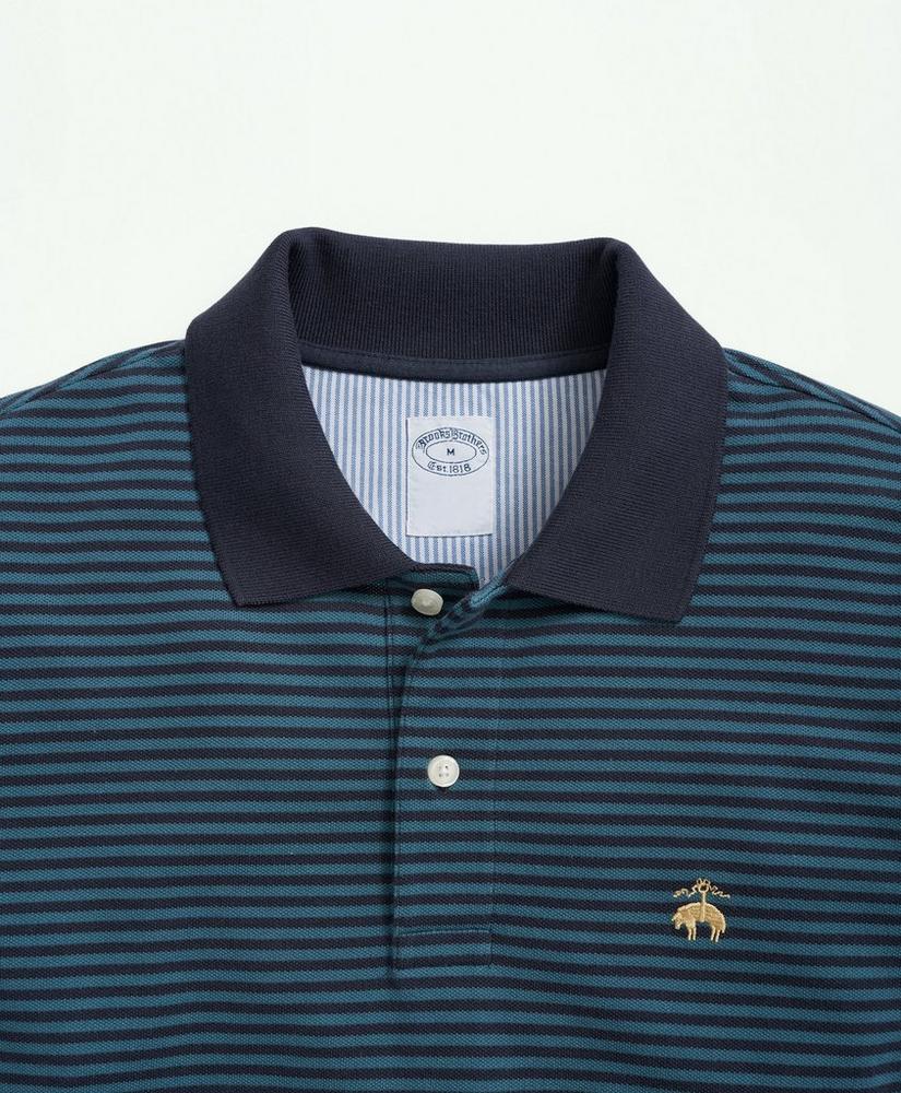 Golden Fleece® Stretch Supima® Cotton Pique Long-Sleeve Feeder Striped Polo Shirt, image 3