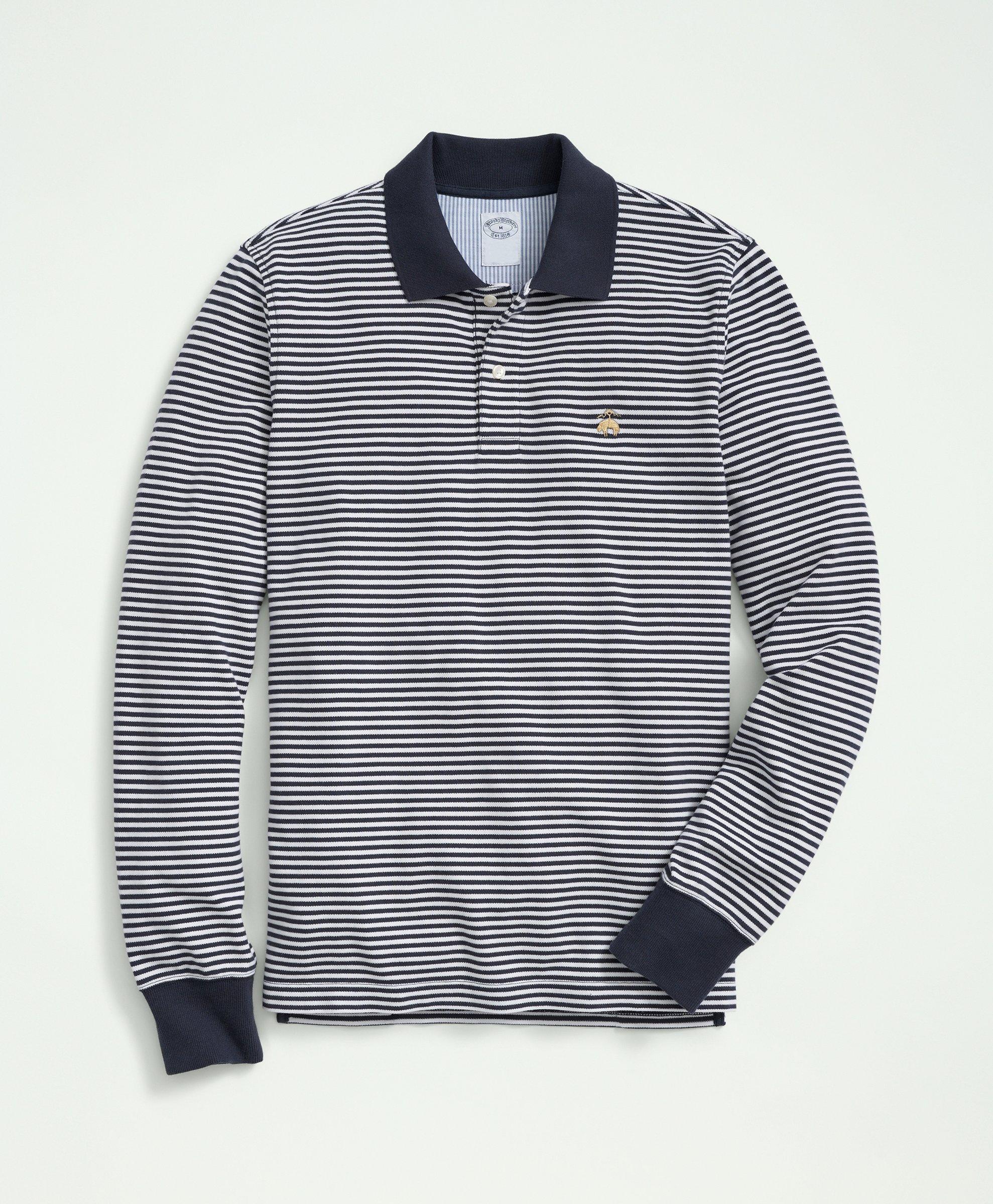 Black and white striped polo hot sale long sleeve