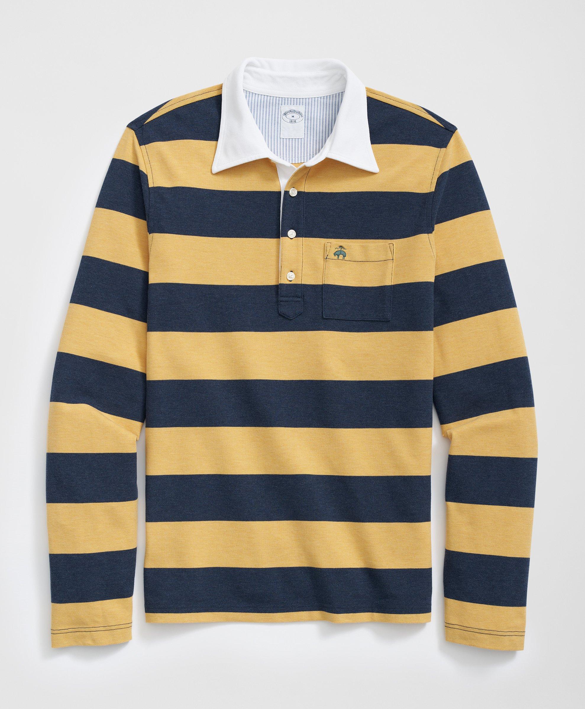 The Vintage Long Sleeve Polo Shirt in BB 4 Stripe Pique Cotton