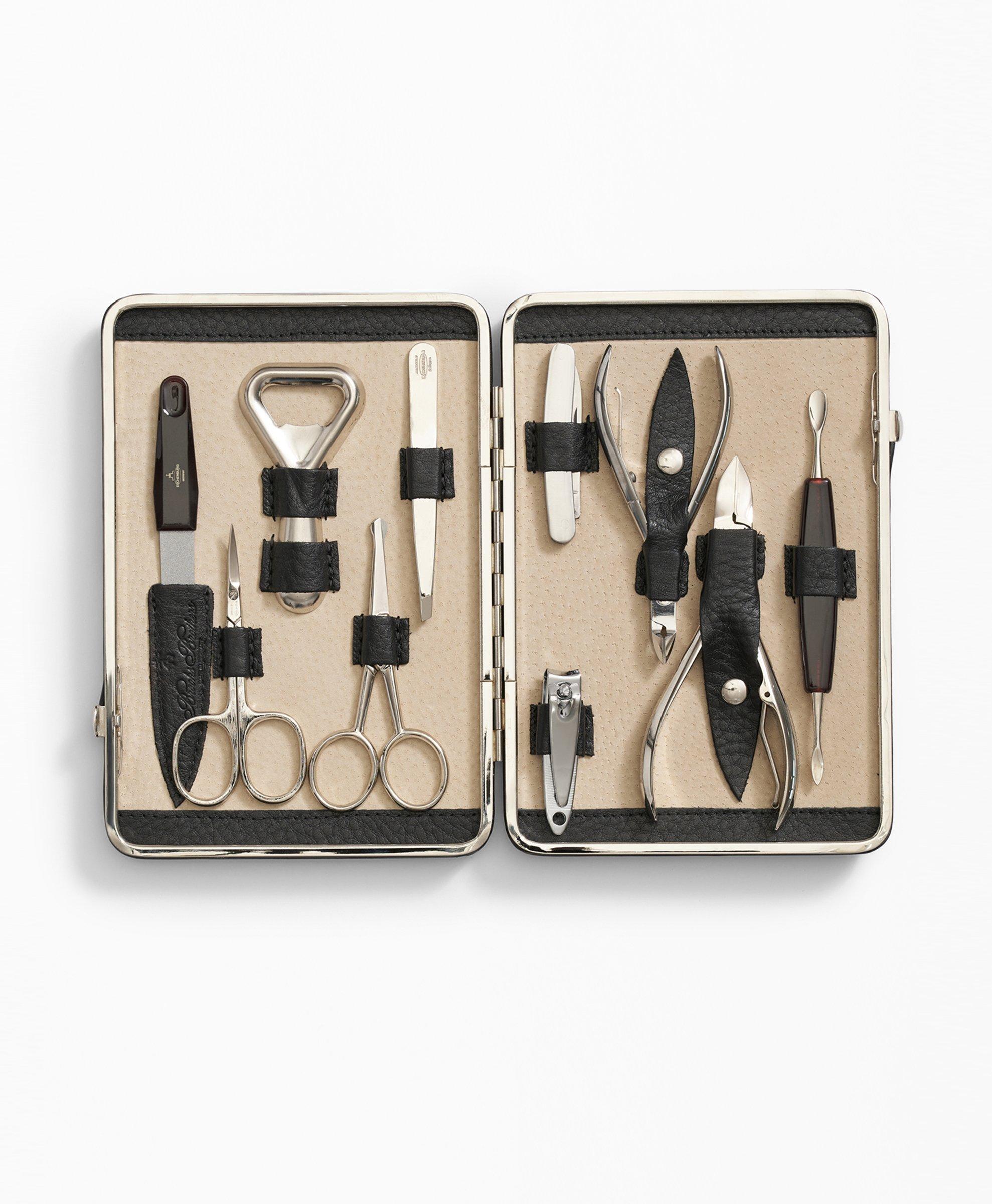 Brooks Brothers Stainless Steel Manicure Set With Calfskin Case