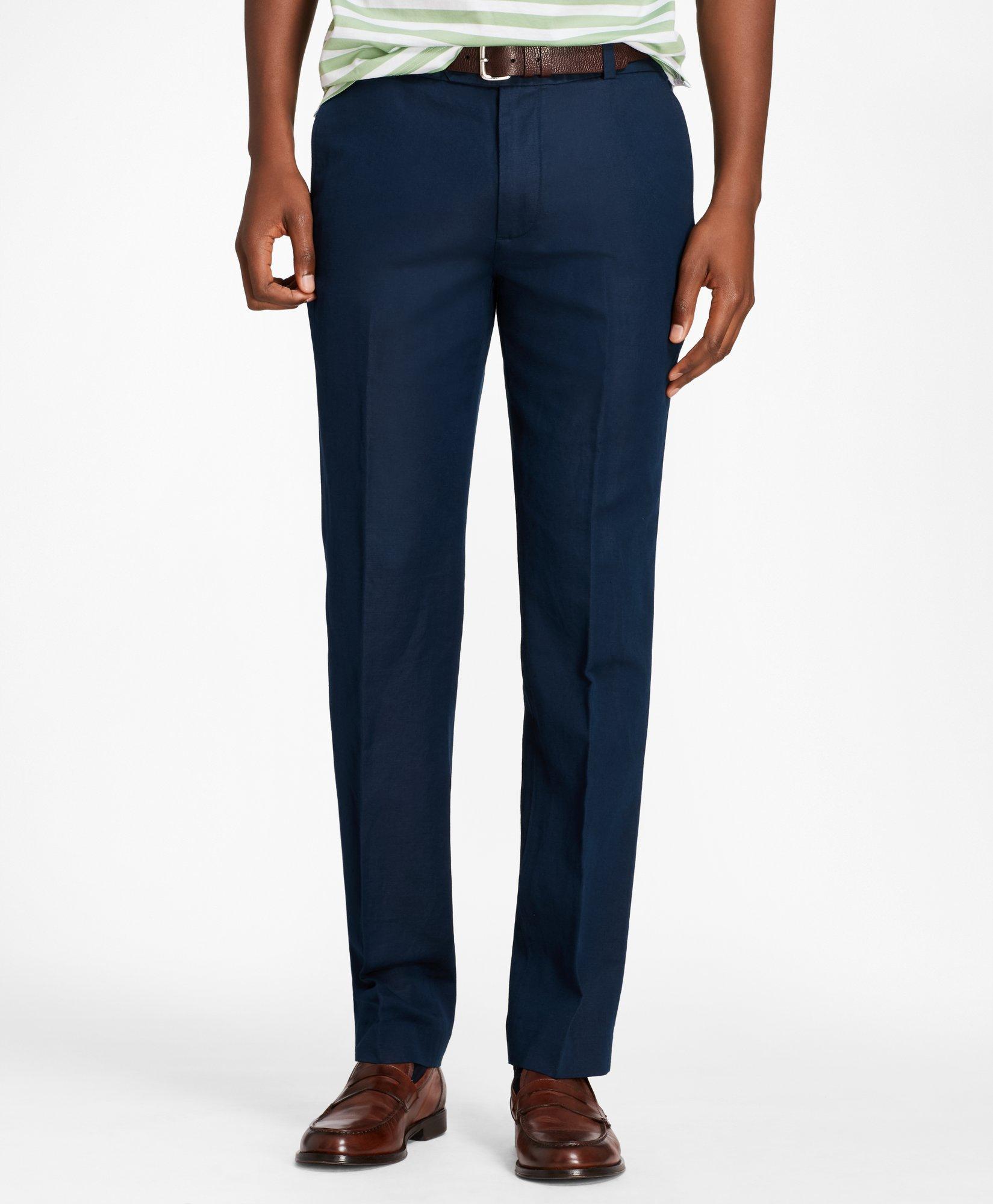 Navy Cotton and Linen Dress Pant