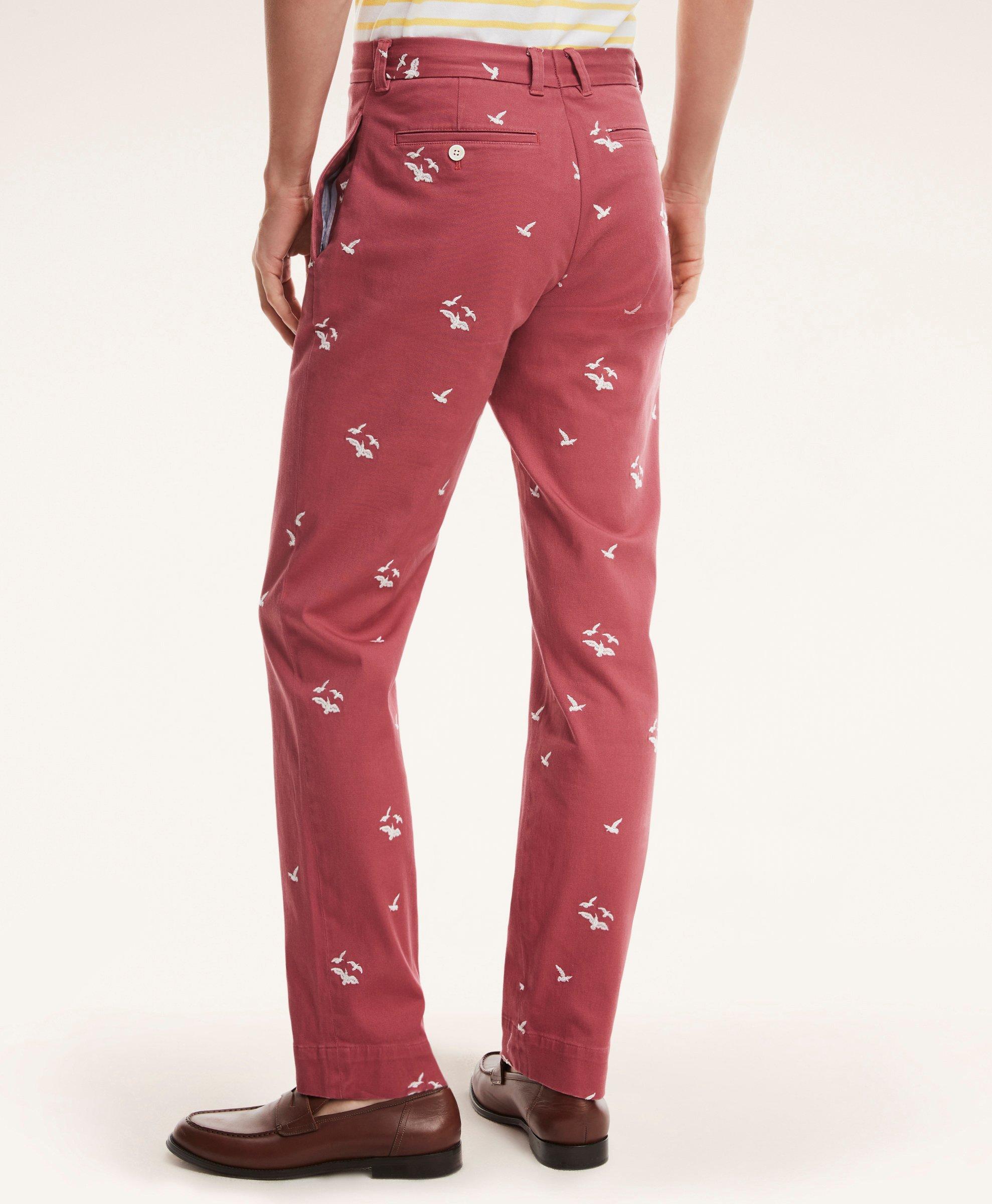 Stretch Cotton Seagull Embroidered Chinos