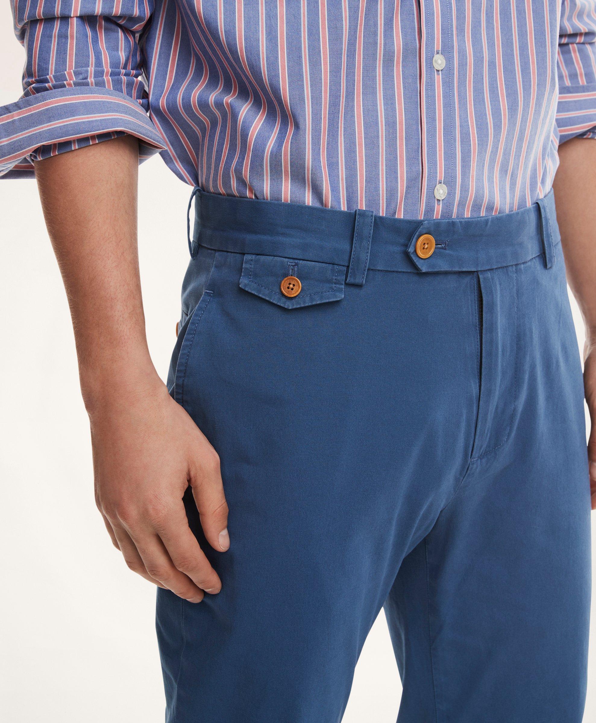 Brooks Brothers Mens Chino Pants Blue Slash Pockets Flat Front Stretch 33 X 34