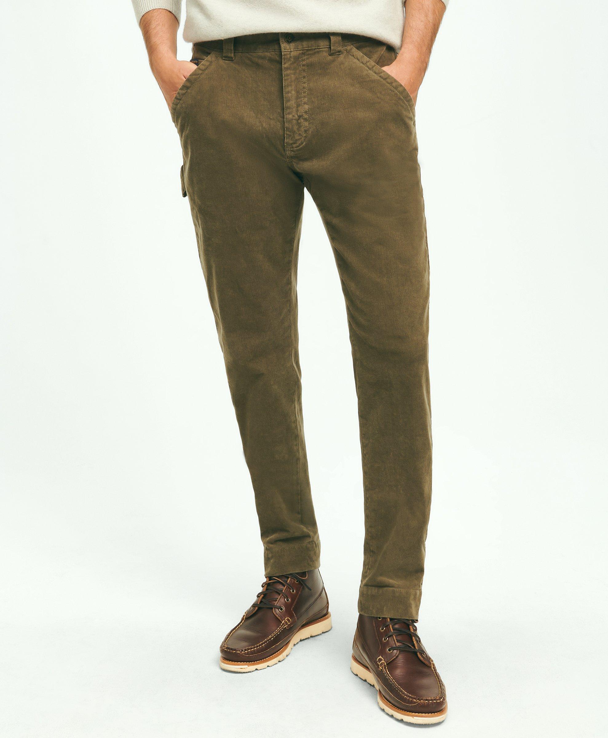 Men's Casual Pants Fashion Straight Slim Fit Pants Army Green Corduroy  Pants Classic Basic Style Pants