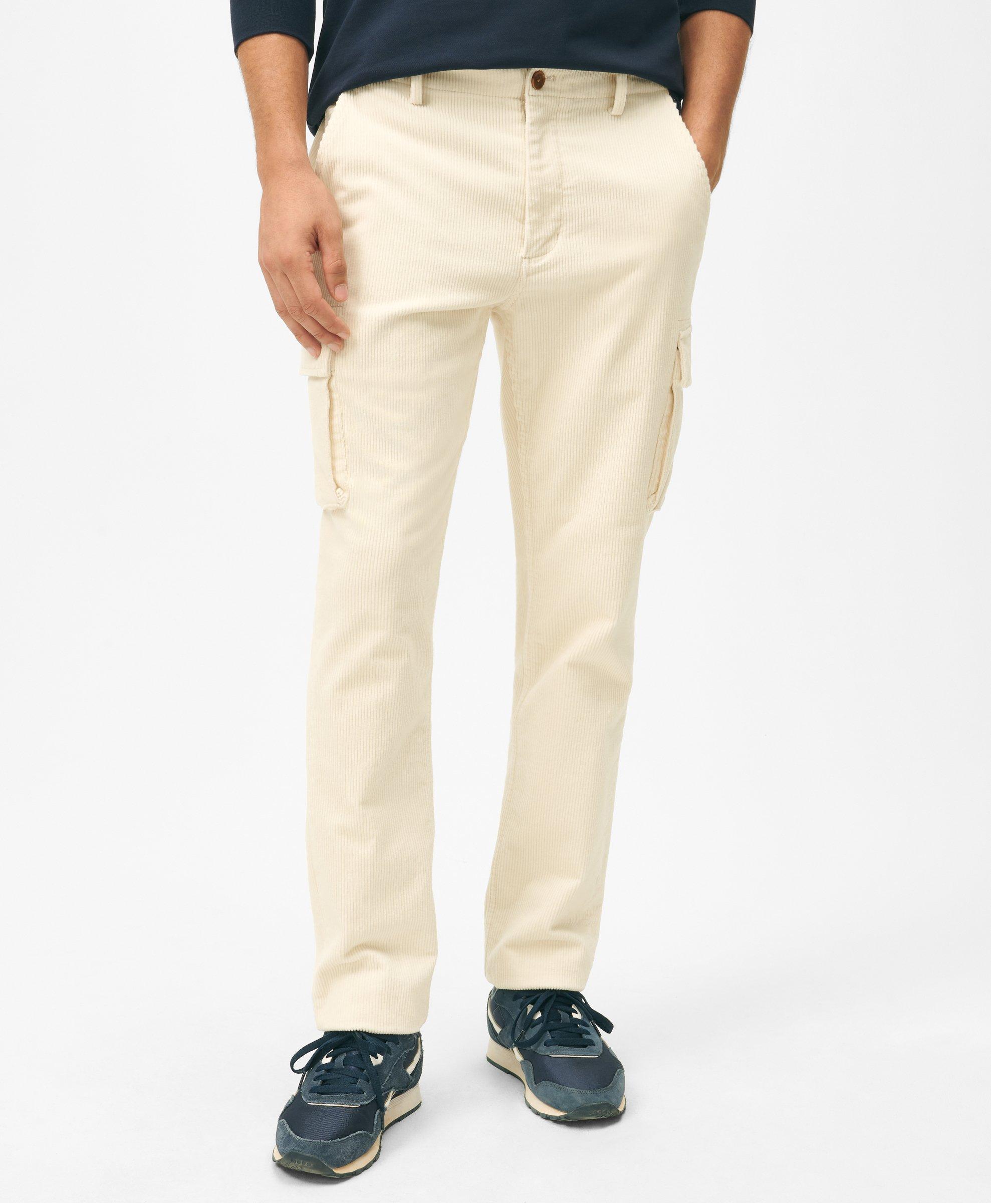 Brooks Brothers Modern Cargo Pants In Wide-wale Corduroy In Natural